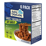 Blue Dragon Soy Garlic Saucy Noodles - 4.2oz (Pack of 6) - Knife Cut Air Dried Noodles w/Soy Garlic Sauce & Chili Garnish - Quick & Easy Meal
