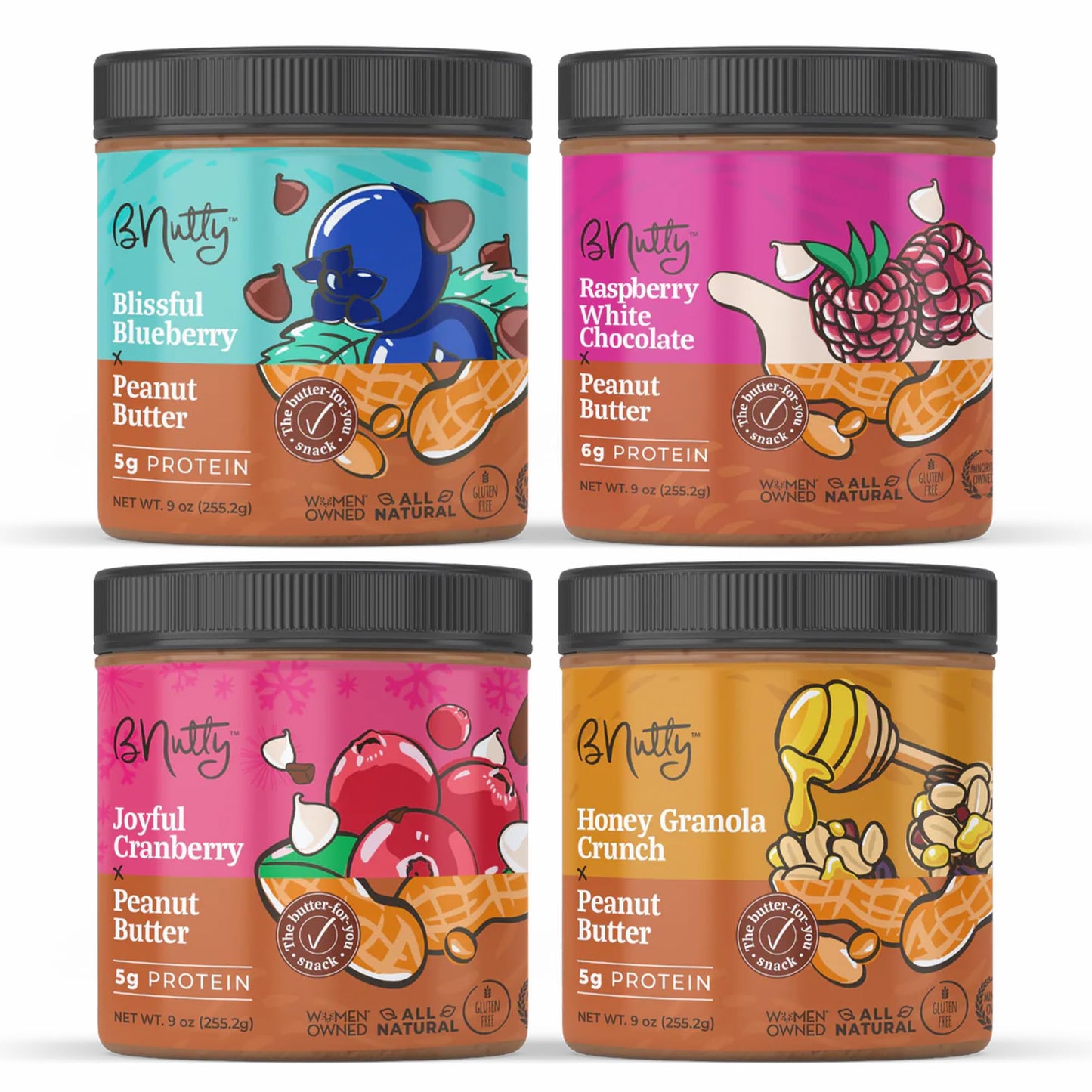 BNutty Fruit Lover's Peanut Butter | Gluten-Free, Natural Ingredients | Assorted Flavors, Smooth & Creamy Peanut Butter | Perfect for Spreads & Snacks