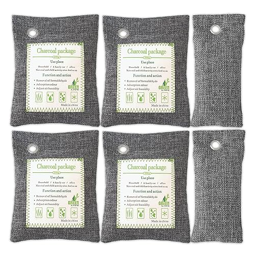 Activated Charcoal Odor Absorber (4x200g Large + 2x75g Small), Bamboo Charcoal Air Purifying Bag, Odor Deodorizer and Eliminator for Cars