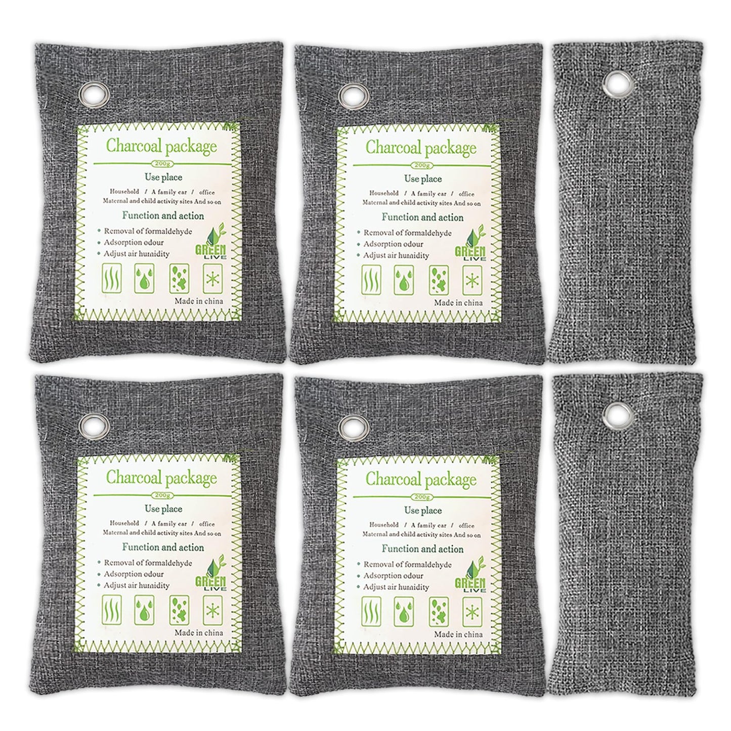 Activated Charcoal Odor Absorber (4x200g Large + 2x75g Small), Bamboo Charcoal Air Purifying Bag, Odor Deodorizer and Eliminator for Cars