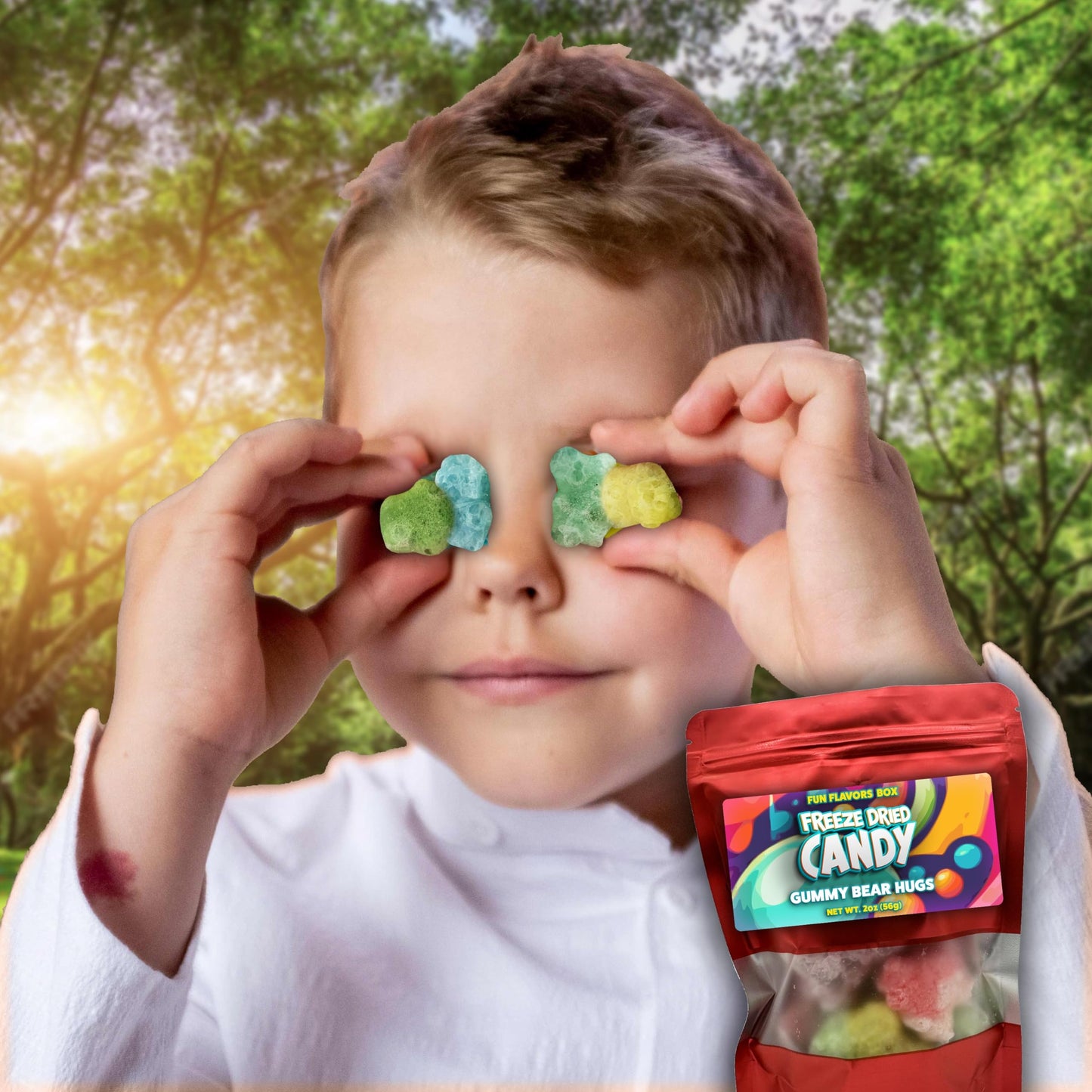 Fun Flavors Box Freeze Dried Candy Gummy Bear Hugs Crunch Treats, 2 oz