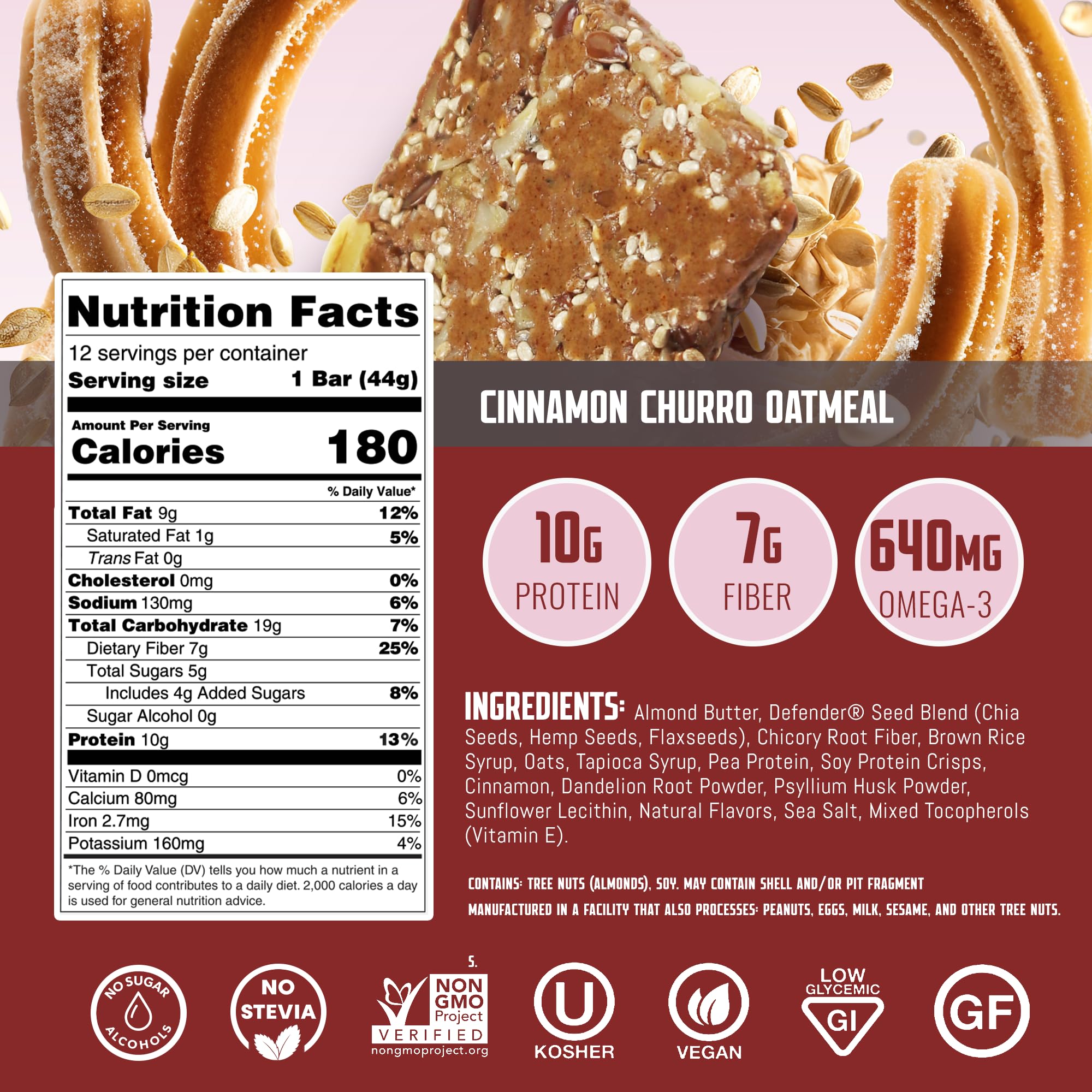 Defender Vegan Protein Bar, Variety Pack, Plant Based Snack or Breakfast Bars, Psyllium Husk, Dandelion Root, High Fiber, Non GMO, Kosher, No Stevia