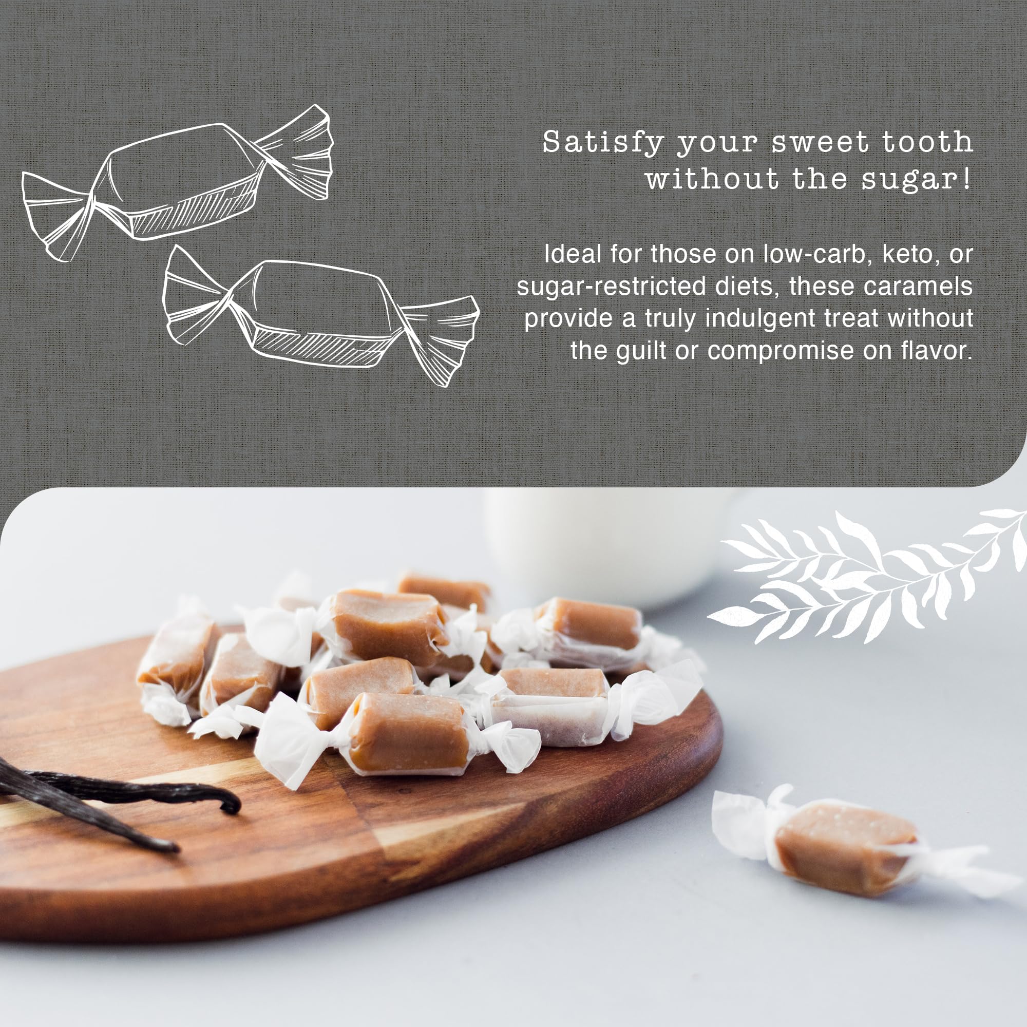 Taras Gourmet Sugar Free Caramels | All Natural Candy | Creamy & Individually Wrapped with Real Butter (20 oz)