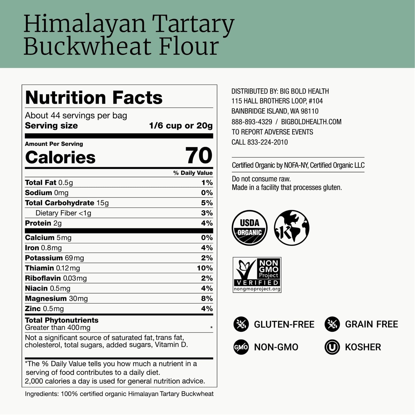 BIG BOLD HEALTH Organic Himalayan Tartary Buckwheat Flour - Gluten Free | Rich in Polyphenols & Antioxidants | 100% USDA Organic Grain-Free Flour |