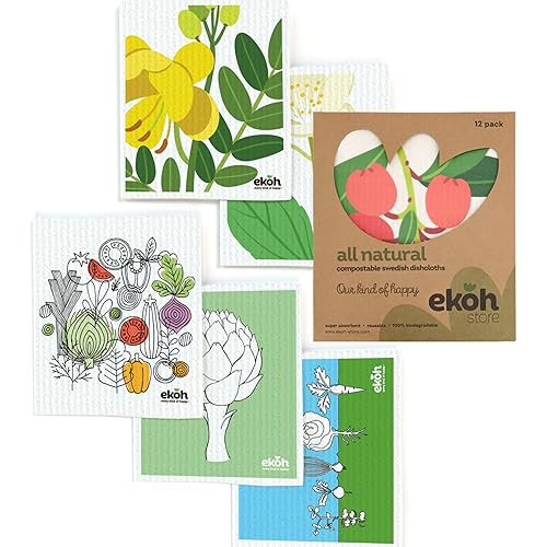 EKOH Swedish Dishcloths for the Kitchen - 12 Pack Cleaning Cloths for the Home - 100% Biodegradable Dish Cloths a Paper Towel and Plastic Sponge