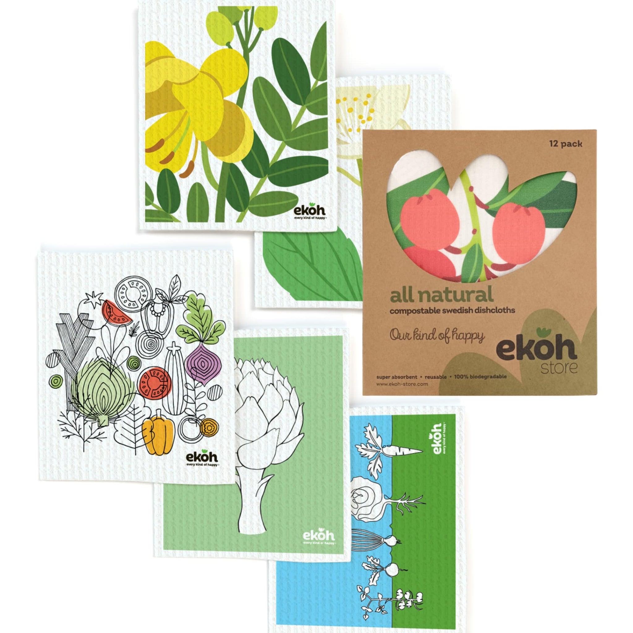 EKOH Swedish Dishcloths for the Kitchen - 12 Pack Cleaning Cloths for the Home - 100% Biodegradable Dish Cloths a Paper Towel and Plastic Sponge