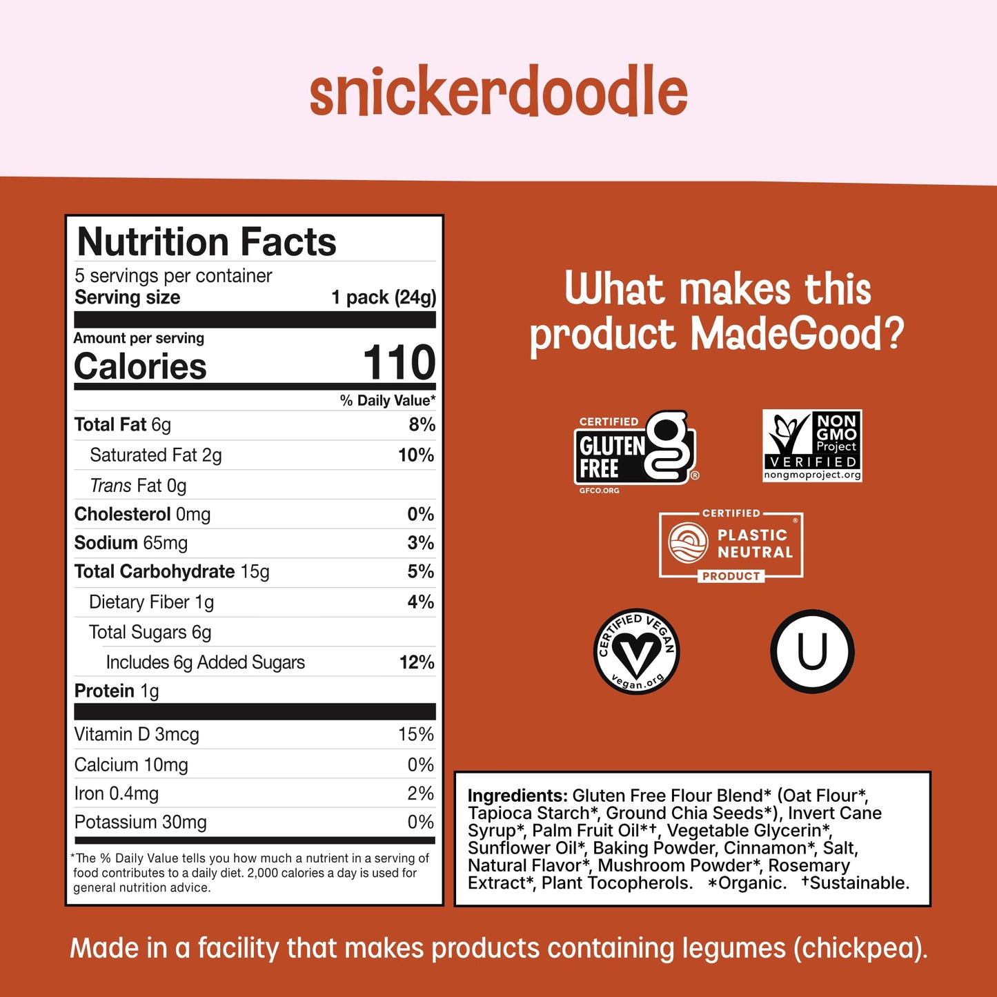 MadeGood Snickerdoodle Soft Baked Cookies, Organic Snacks, 0.85oz Each