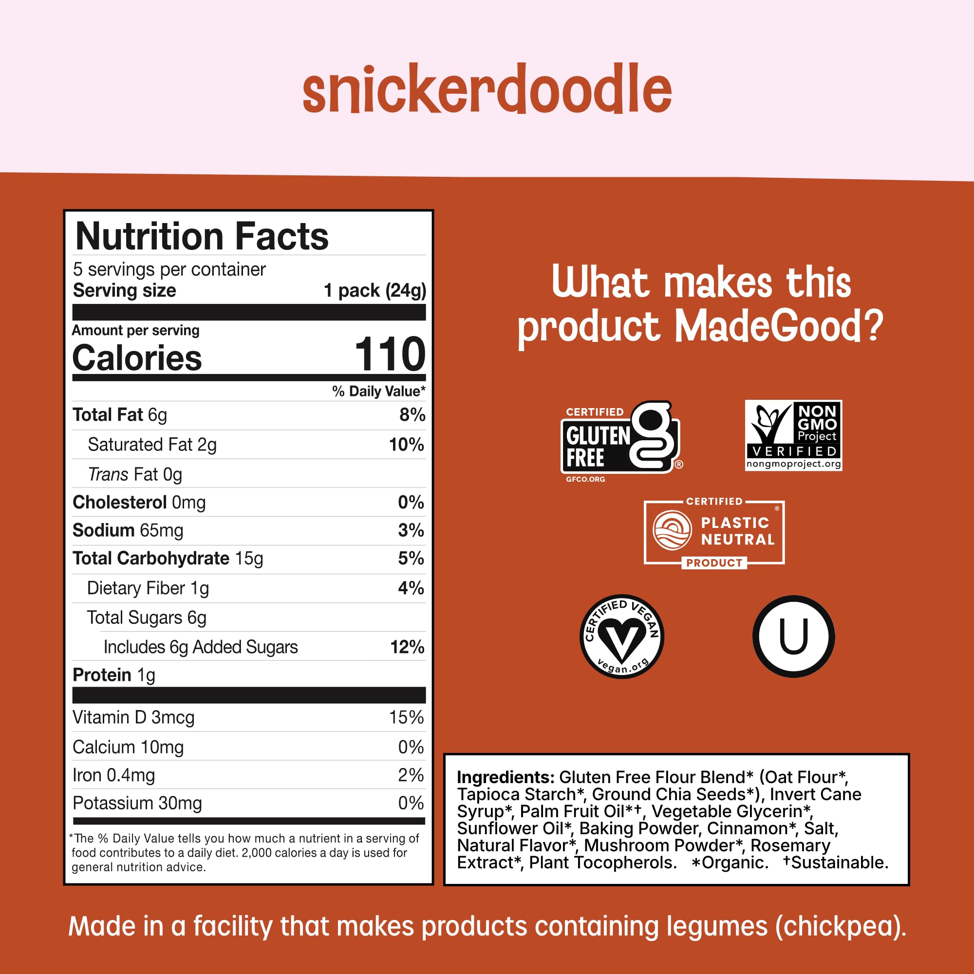 MadeGood Snickerdoodle Soft Baked Cookies, Organic Snacks, 0.85oz Each
