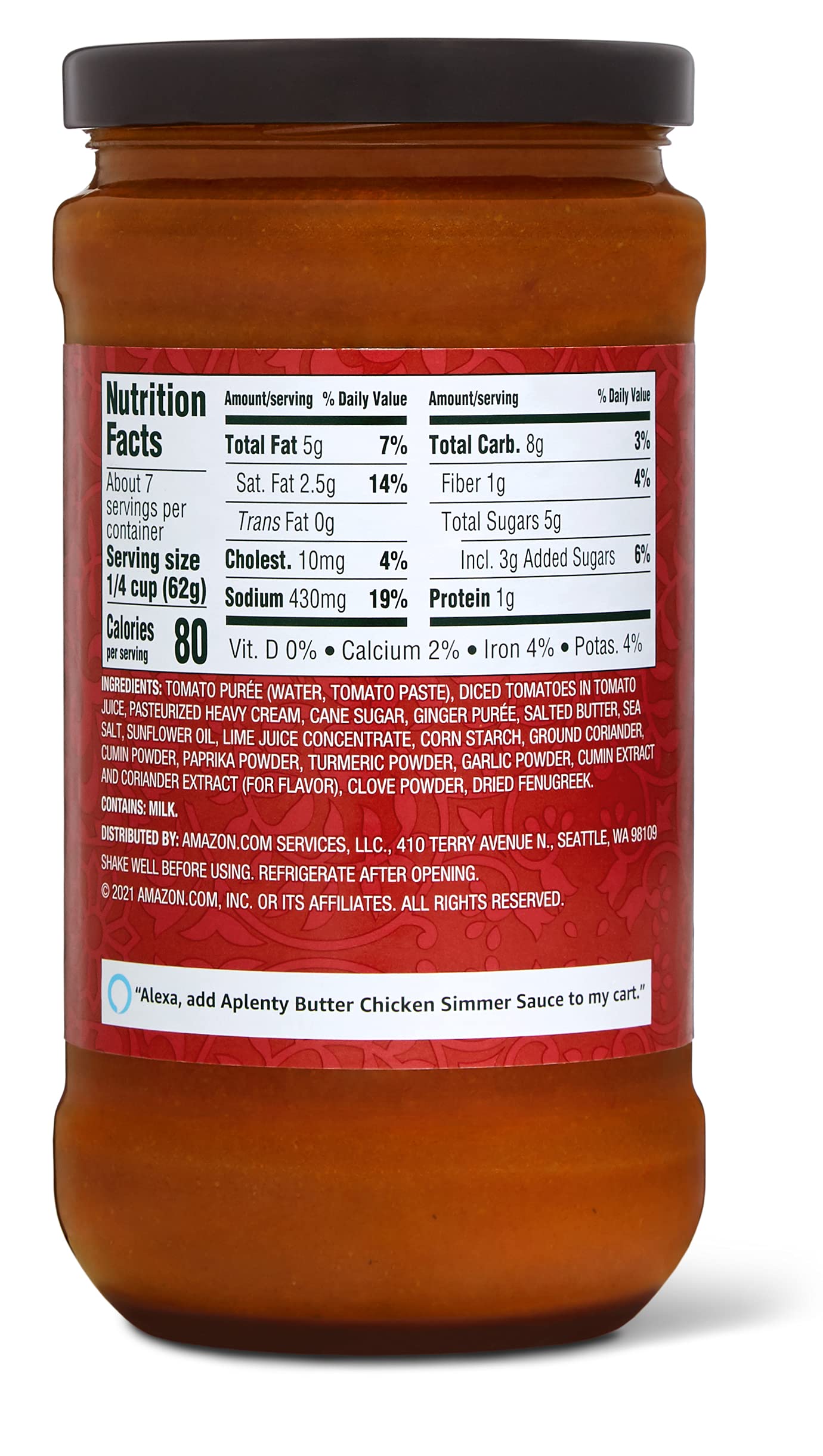 Amazon Brand - Aplenty, Butter Chicken Simmer Sauce, 16 oz