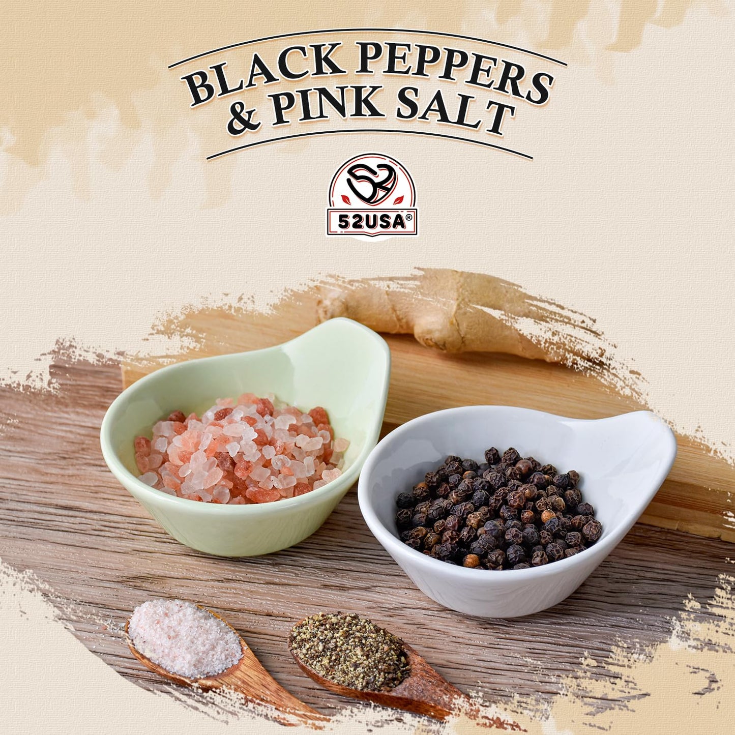 52USA Whole Black Peppercorns 12 oz + Himalayan Pink Salt (Coarse Grain) 2 lb - Salt and Pepper Grinder, Black Peppercorn Refil, Pink Himalayan Sea