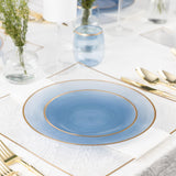 PLASTICPRO 32 Pieces Crystal Design Plastic Plates Combo Pack 7 inch and 10 inch Gold Rim Elegant Disposable Plates, Transparent Blue