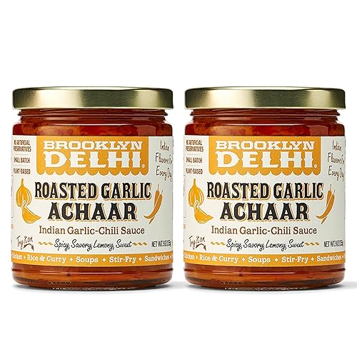 Brooklyn Delhi Roasted Garlic Achaar - 9 Ounces - Spicy, Lemony, Savory, Sweet Flavor - Made with a mix of Indian Spices, Red Chili Powder