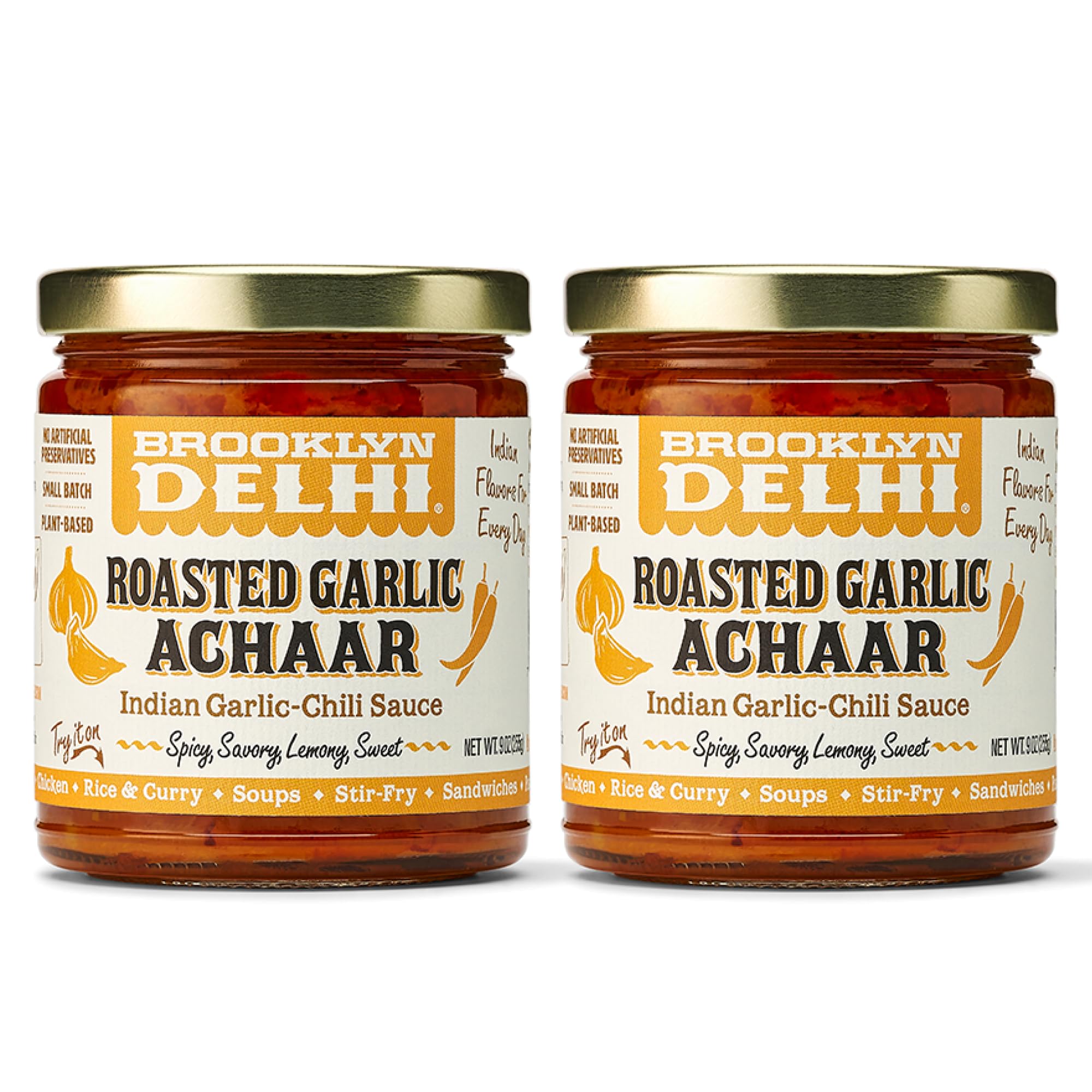 Brooklyn Delhi Roasted Garlic Achaar - 9 Ounces - Spicy, Lemony, Savory, Sweet Flavor - Made with a mix of Indian Spices, Red Chili Powder