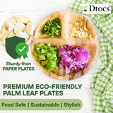 Dtocs 3 Compartment Plates (50 Pc) Palm Leaf 10 Inch Round Portion Control Buffet Sectional Plate | Bamboo Plates Disposable Like Compostable Camping