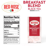 Red Rose Breakfast Tea Specially Blended Strong Robust Black Tea with 20 Individually Wrapped Tea Bags Per Box Contains Caffeine Brew Hot Full