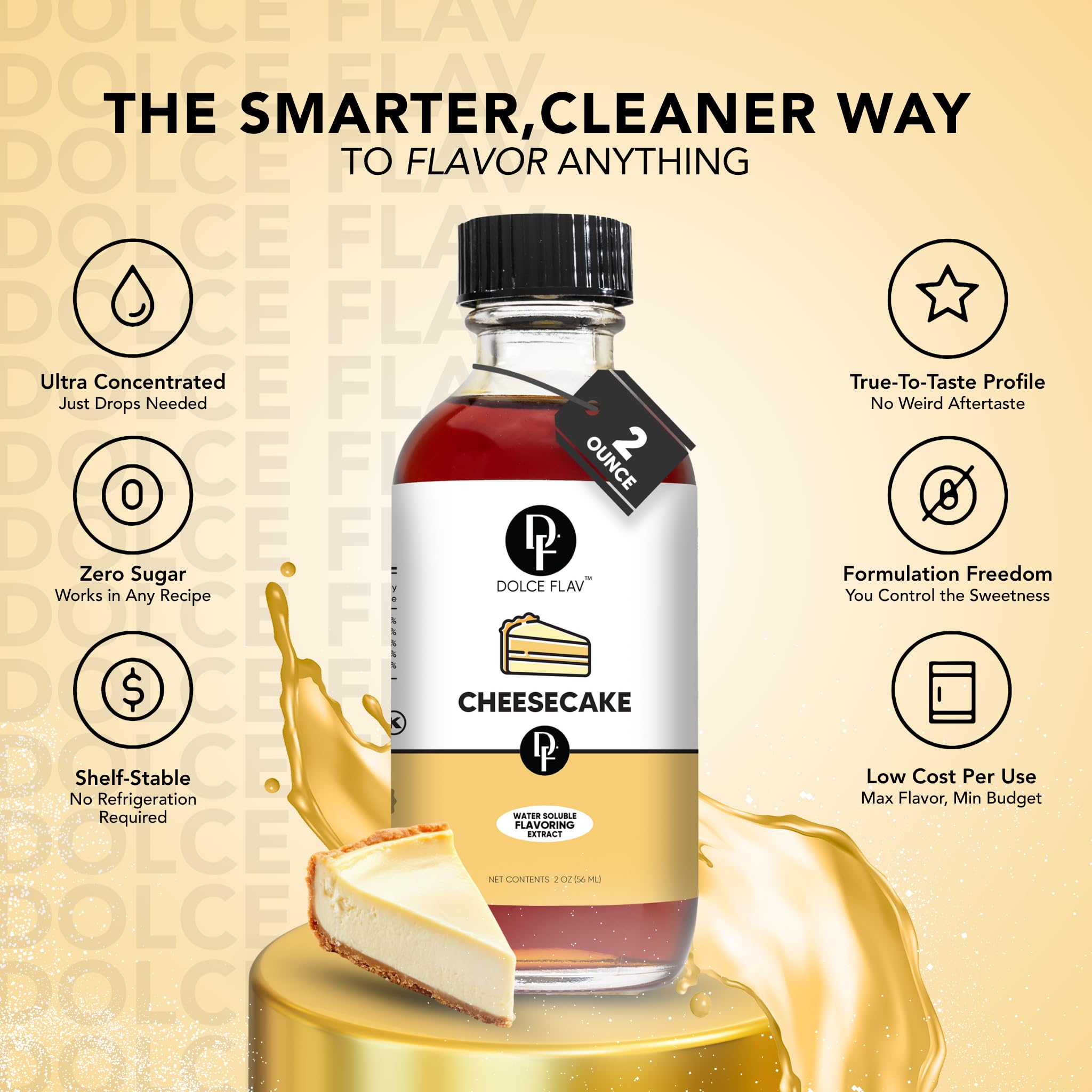 Dolce Flav Cheesecake Extract - 2 Ounce Water-Soluble Kosher, Sugar-Free, Concentrated Creamy Flavor for Desserts, Frostings & Pastries, Includes