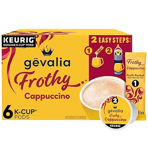 Gevalia Frothy 2-Step Artificially Flavored Cappuccino Espresso Style K?Cup Coffee Pods & Froth Packets Kit, 6 ct. Box