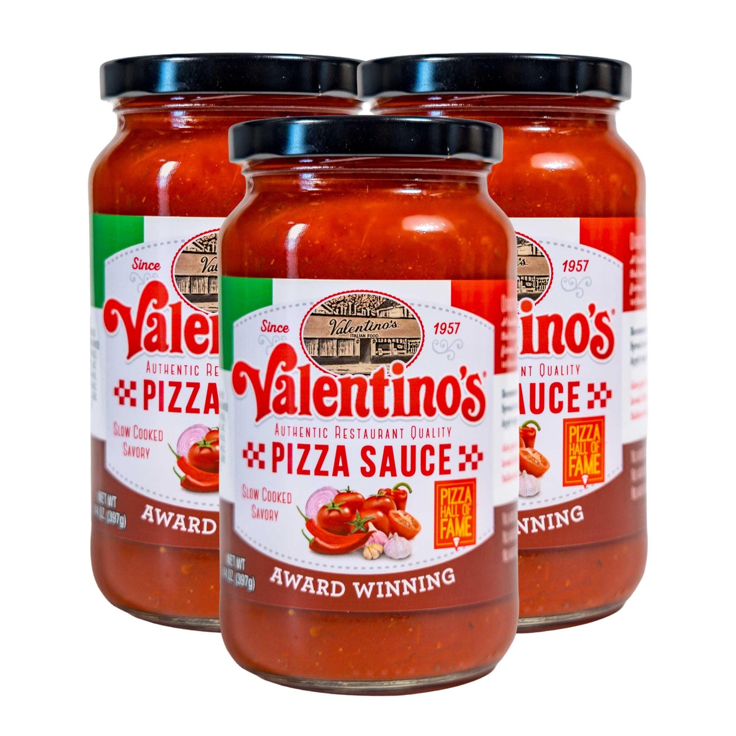 Valentino's Authentic Pizza Sauce, 14 oz Glass Jar, 3 Pack