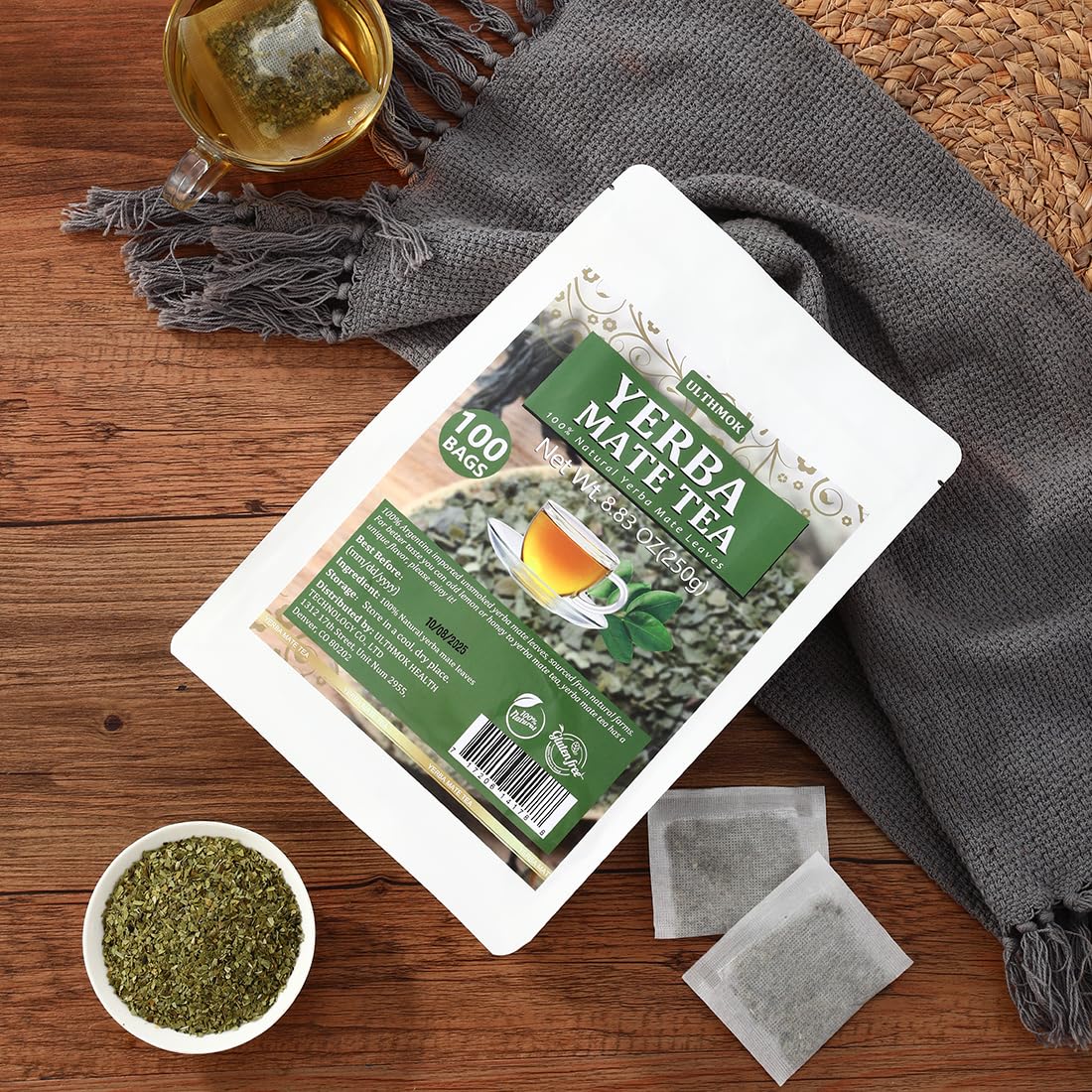 Premium 100 Unsmoked Yerba Mate Tea Bags, Made with 100% Pure Yerba Mate Leaves, No Additives & Caffeine Free.