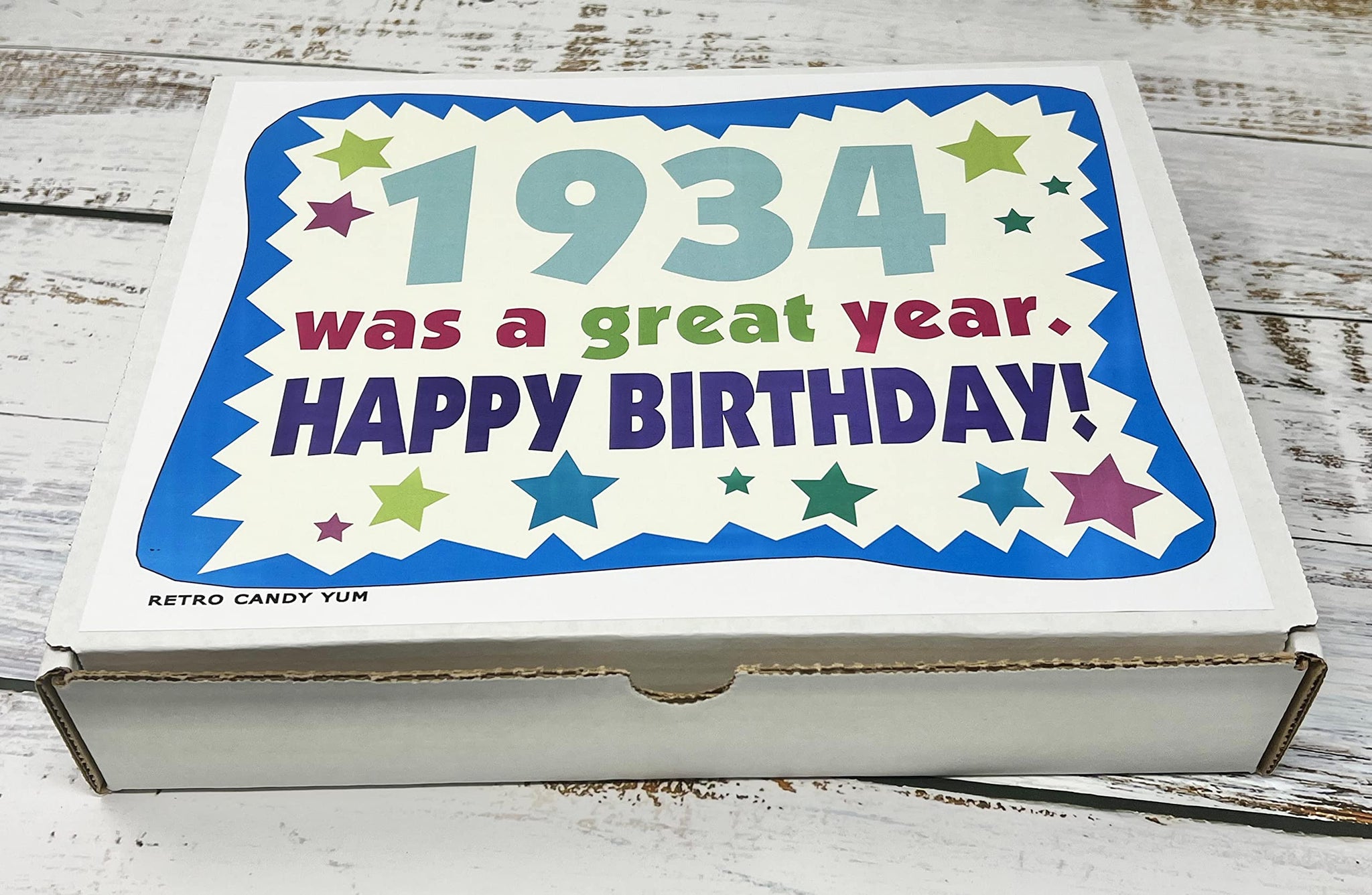 RETRO CANDY YUM ~ 1934 92nd Birthday Gift Box of Nostalgic Retro Candy Mix from Childhood for 92 Year Old Man or Woman Born 1934