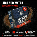 Blackout Coffee Colombian Arabica Instant Coffee - Medium Roast, Strong Aromatic, Single Serve Packets - Premium Quality 32 Count.