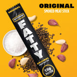 FATTY Meat Sticks, Made with Grass Fed Beef, Pork Raised Without Antibiotics, 13g Protein Per Stick, Original, 2 oz. (Pack of 5)