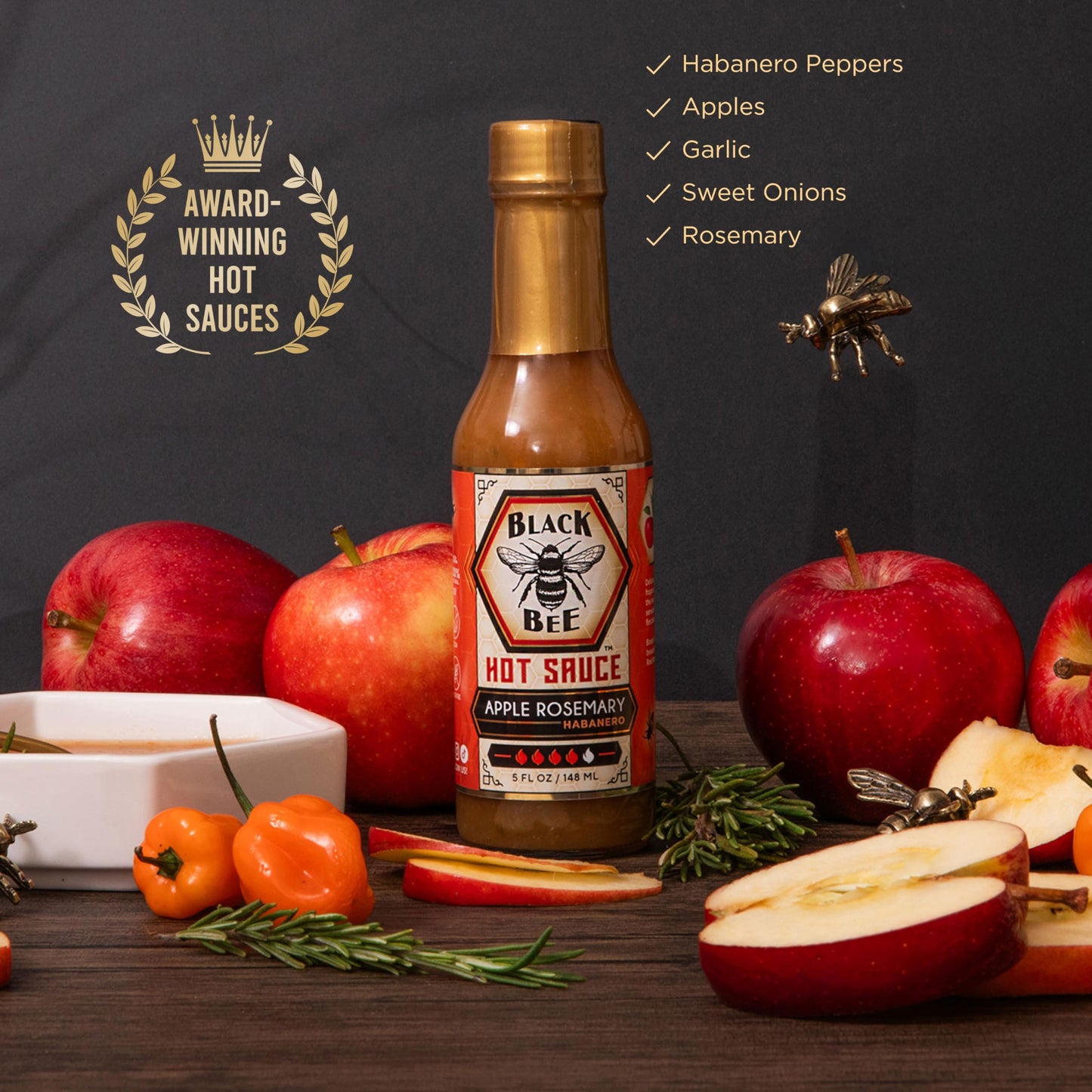 Black Bee Sampler Gift Set Gourmet Hot Sauce Variety Pack, 5 x 1.7 oz (50ml) Bottles, Mild To Hot Heat Levels, Small Batch Artisan Sauces, Unique