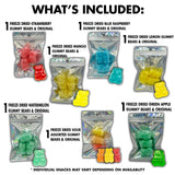 Fun Flavors Box-Gummy Bears Freeze Dried Candy 7 Bag Sampler Variety Pack Gift Box with Before and After Gummies