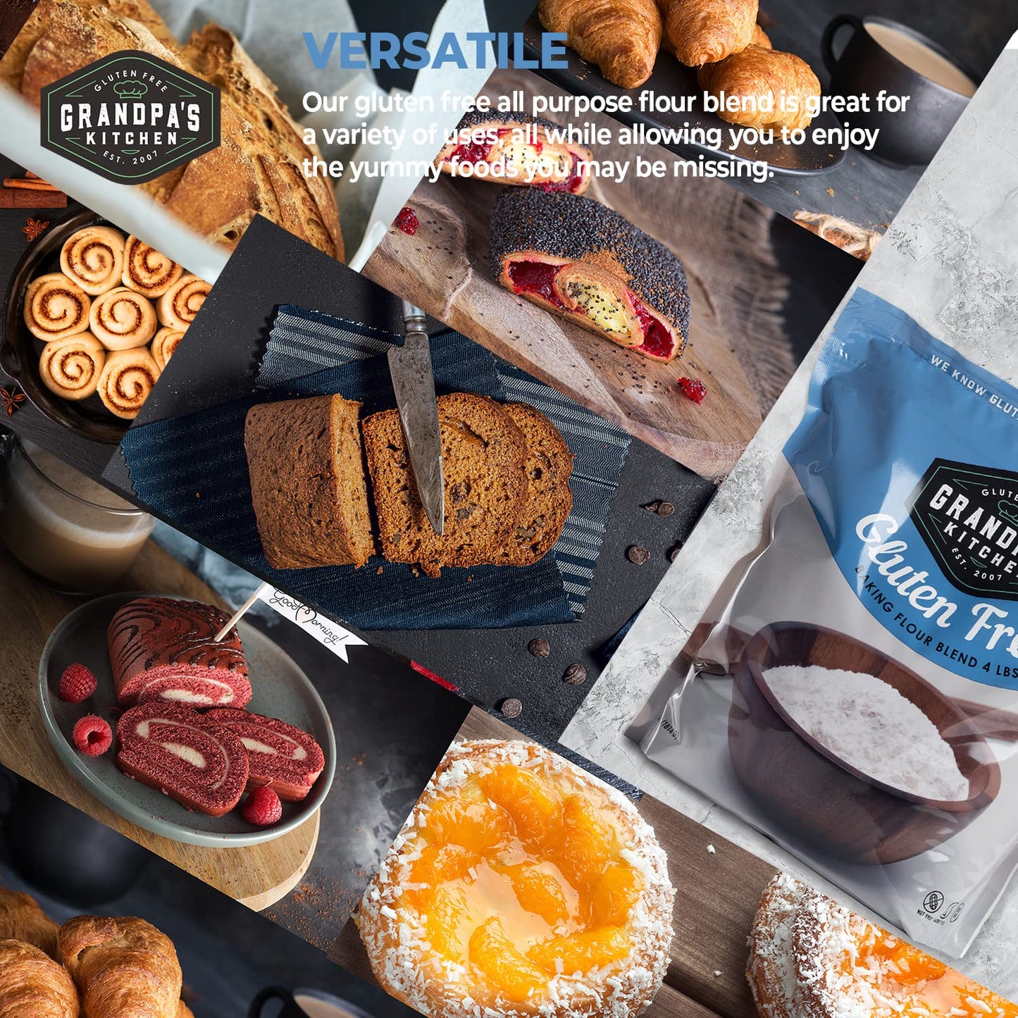 Grandpa's Kitchen Gluten Free Baking Flour Blend, All Purpose Gluten Free Baking Flour, Made of Potato Starch, Rice Flour, Sorghum Flour, Tapioca