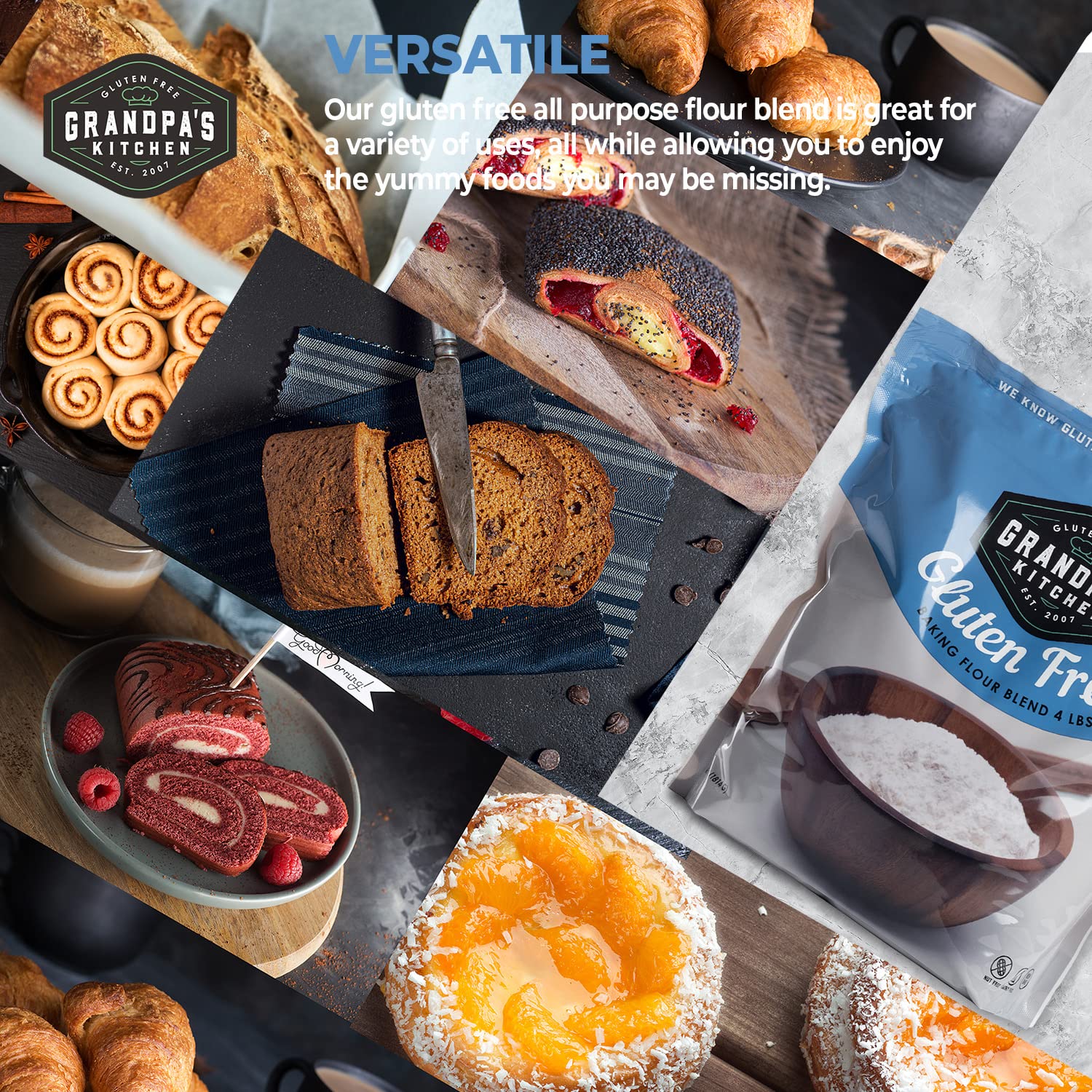 Grandpa's Kitchen Gluten Free Baking Flour Blend, All Purpose Gluten Free Baking Flour, Made of Potato Starch, Rice Flour, Sorghum Flour, Tapioca