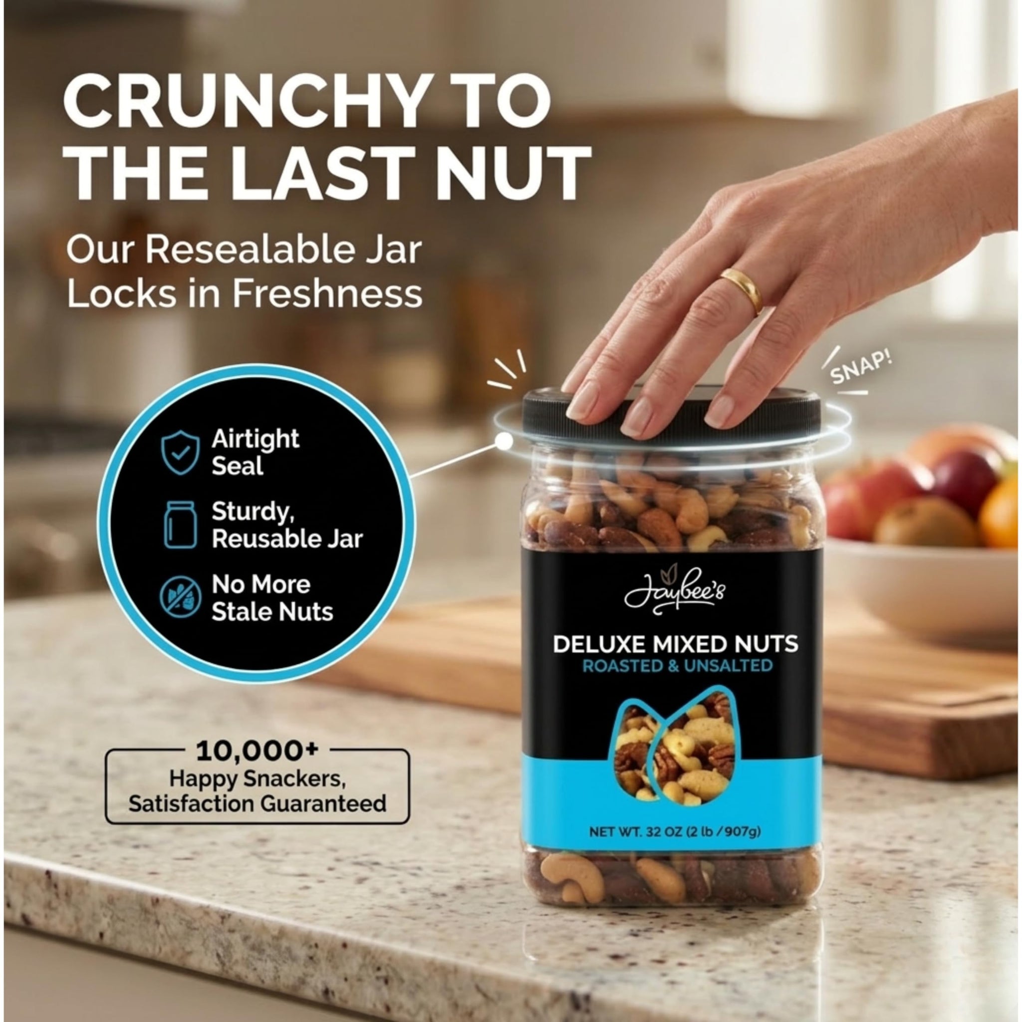 Jaybee’s Unsalted Mixed Nuts | 32 oz | Gourmet Roasted Deluxe Nut Mix with Cashews, Almonds, Pecans, Hazelnuts, Brazil Nuts (No Peanuts) | Keto, Vegan