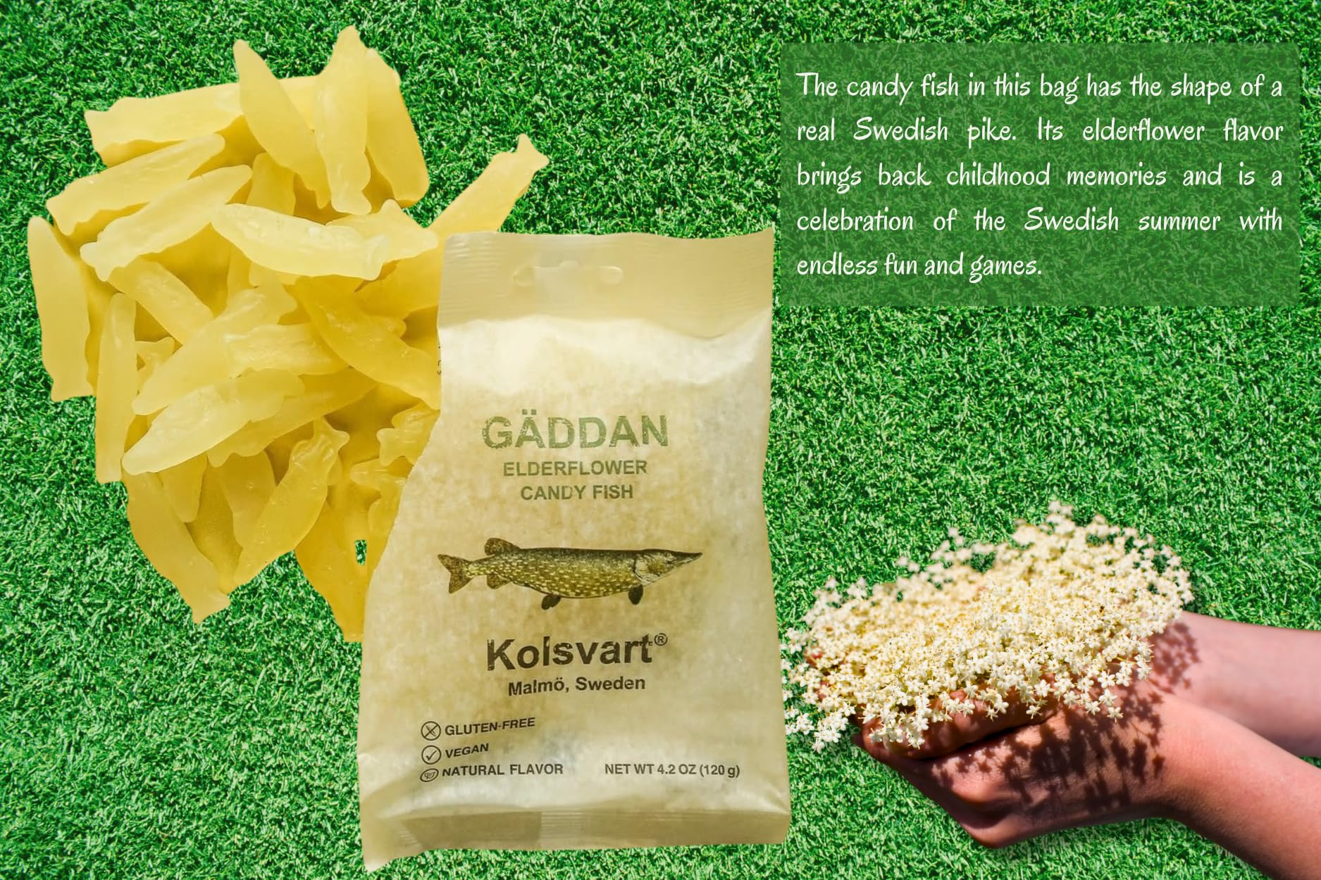 Kolsvart Elderflower Swedish Candy - Vegan & Gluten-Free Gummies with Natural Floral Flavor - Scandinavian Fruit Candy - 4.2 oz Each (Pack of 5)