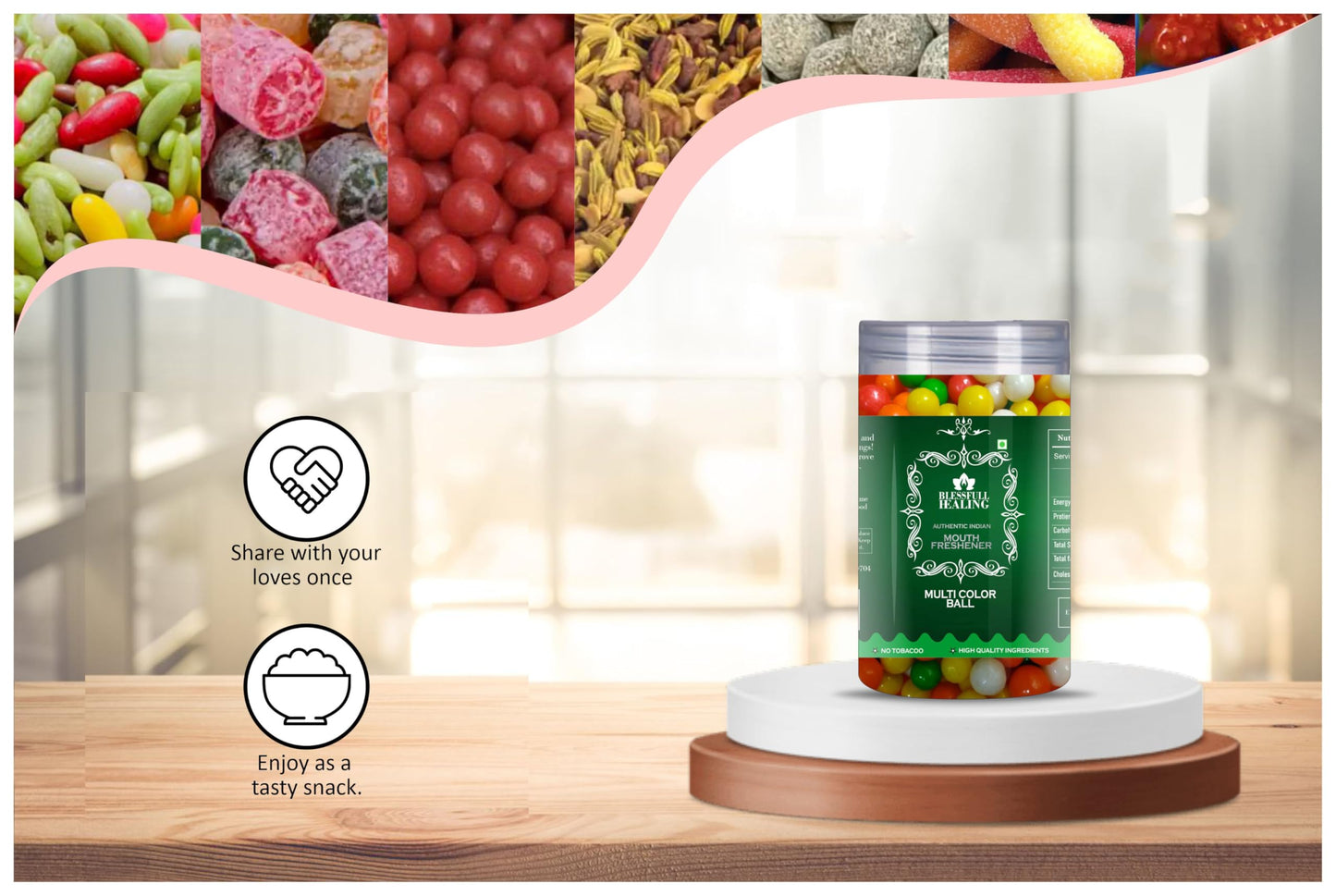 Blessfull Healing Multi Color Ball 5 Oz(Ounce) Airtight Container With Spoon