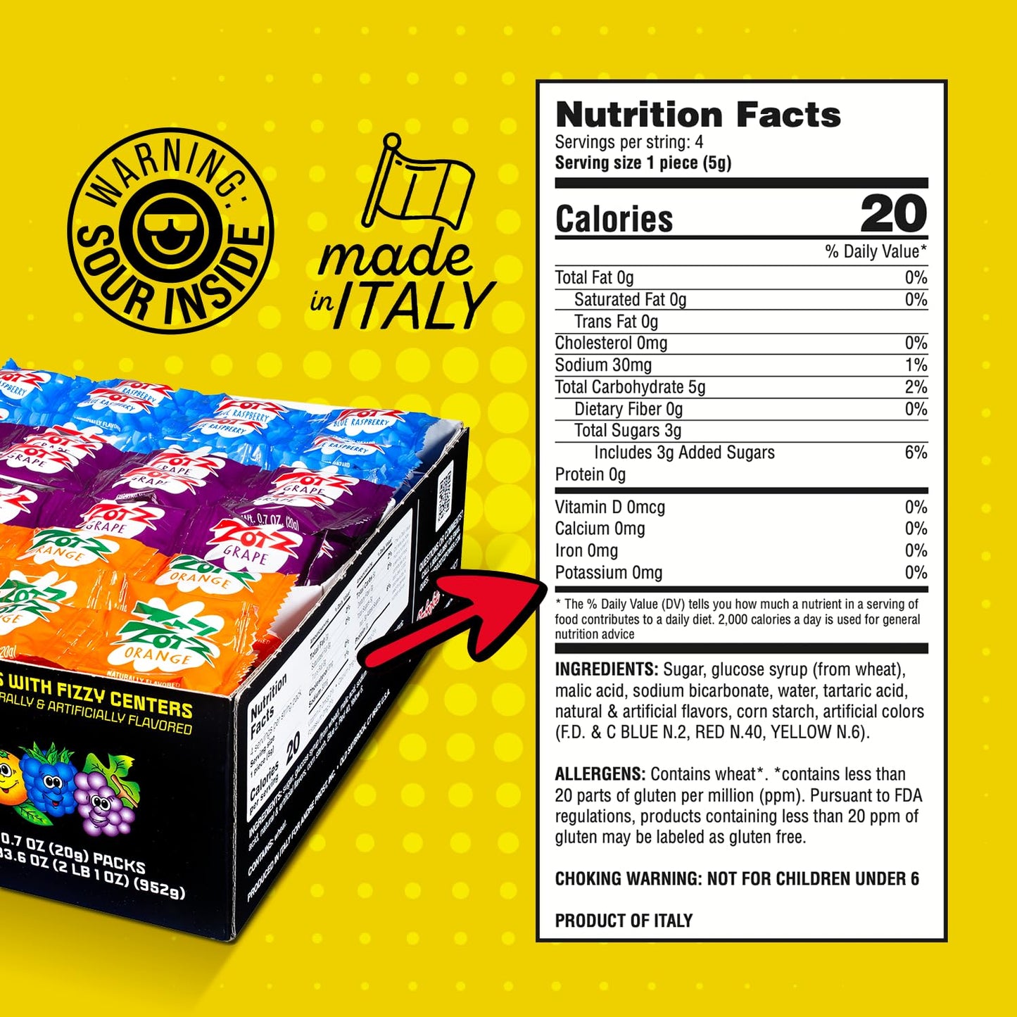 ZOTZ Fizzy Sour Candy Old Fashioned Hard Candy Assorted Fruit Flavored, Blue Raspberry Grape, Individually Wrapped -Filled With A Fizzy Center, From