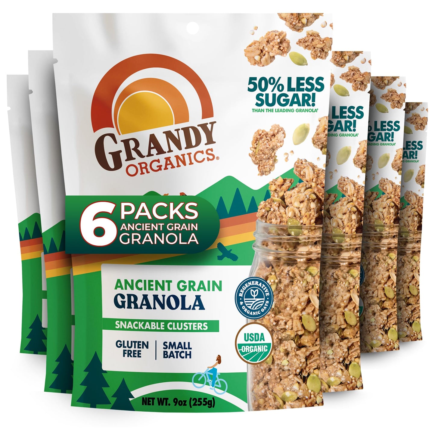 Grandy Organics Ancient Grain Granola Clusters - Certified Organic & Gluten Free - 6g Protein - Non GMO & Vegan - Ancient Grains, Oats, Seeds & Quinoa