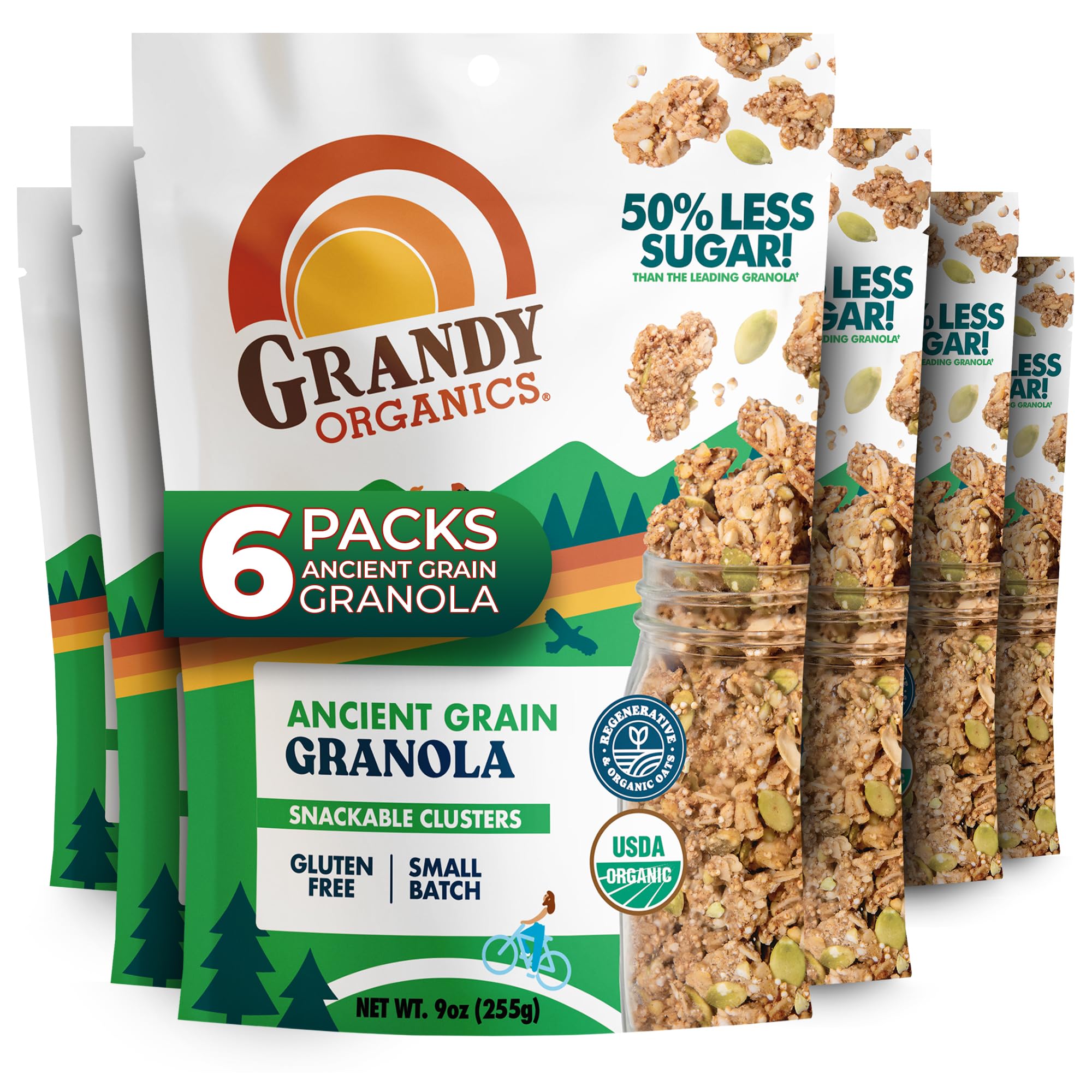 Grandy Organics Ancient Grain Granola Clusters - Certified Organic & Gluten Free - 6g Protein - Non GMO & Vegan - Ancient Grains, Oats, Seeds & Quinoa