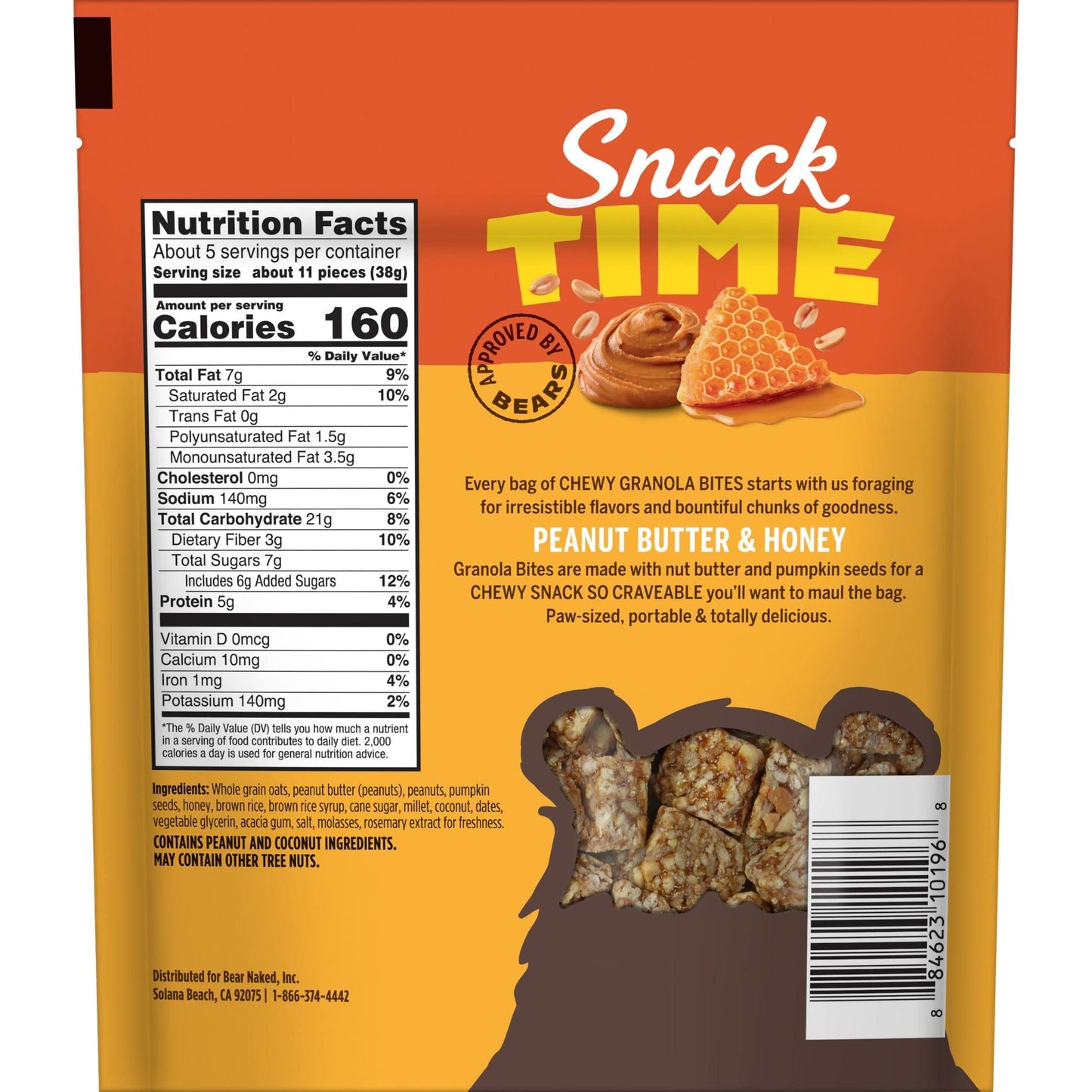 Bear Naked Granola Bites, Vegetarian, Gluten Free Snacks, Peanut Butter and Honey, 7.2oz Bag (1 Bag)