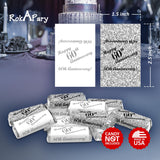 60th Anniversary Miniatures Candy Bar Wrapper, (Set of 60) Mini Chocolate Bar Stickers; Silver and White, Candy Not Included. Made in USA