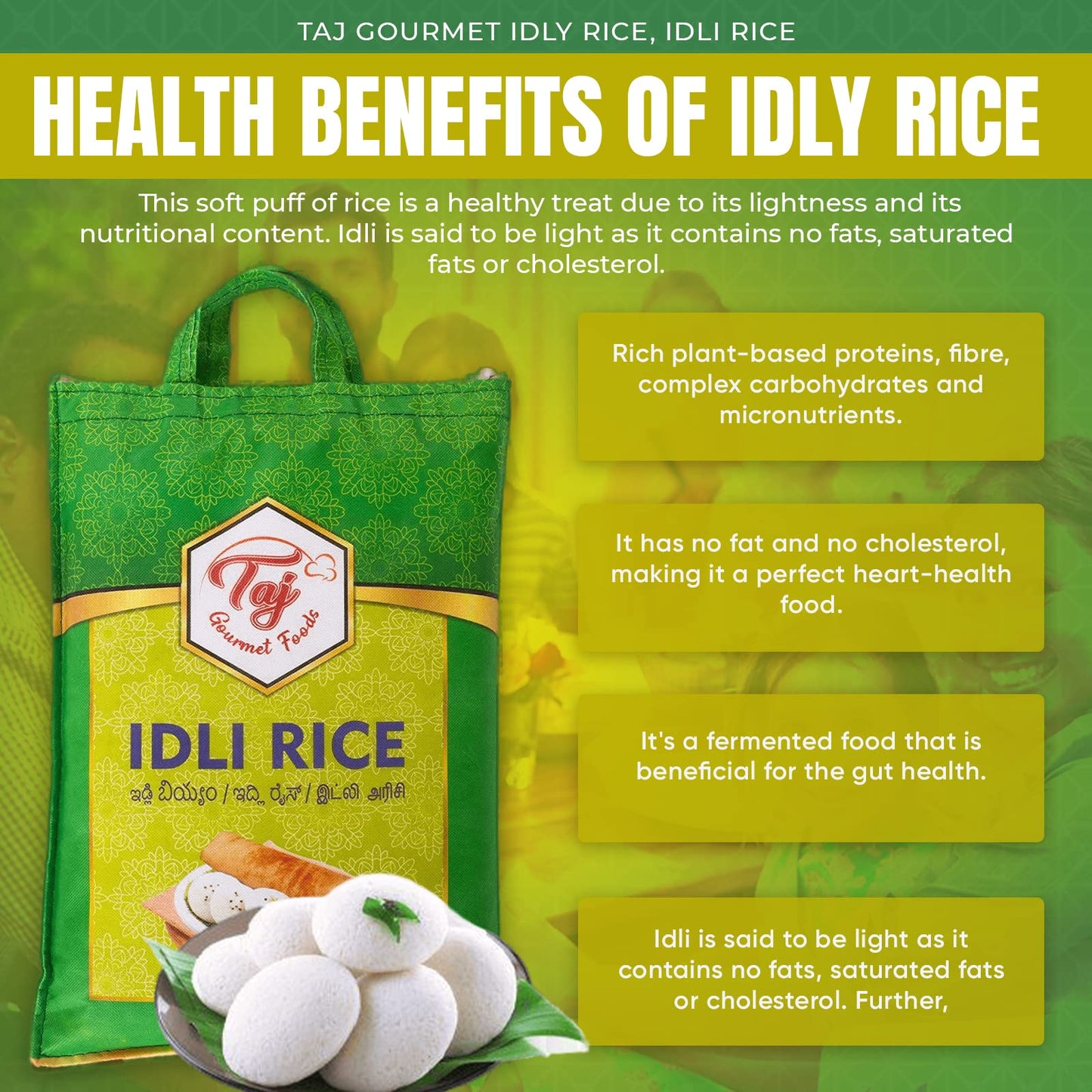 TAJ Gourmet Idly Rice, Idli Rice, Short Grain Rice, 10-Pounds