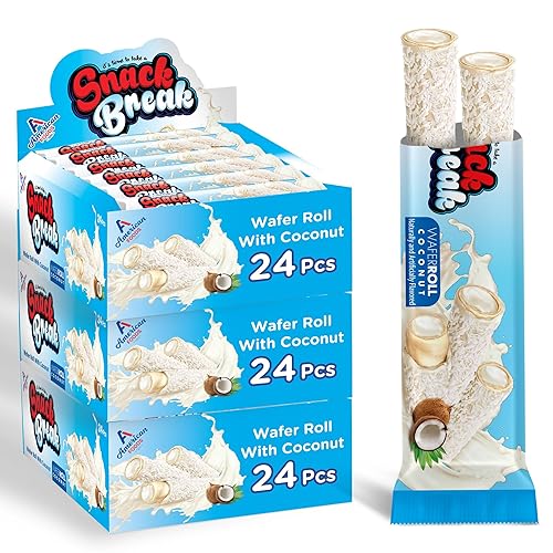 Snack Break Coconut Wafer Rolls, Crispy Rolled Wafer Cookies with Coconut Coating, Individually Wrapped On-the-Go Snack, 24 Count (Pack of 3)