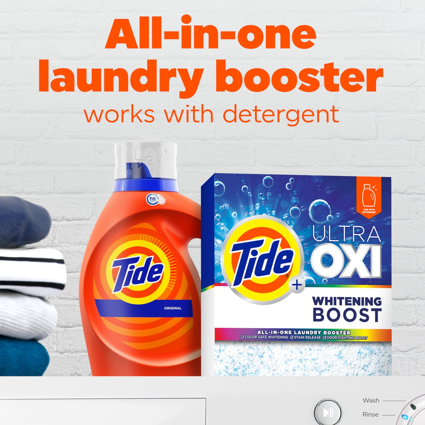 Tide Ultra Oxi Whitening Boost, 57 oz, All in One Laundry Booster, Color Safe Whitening, Stain and Odor Fighter