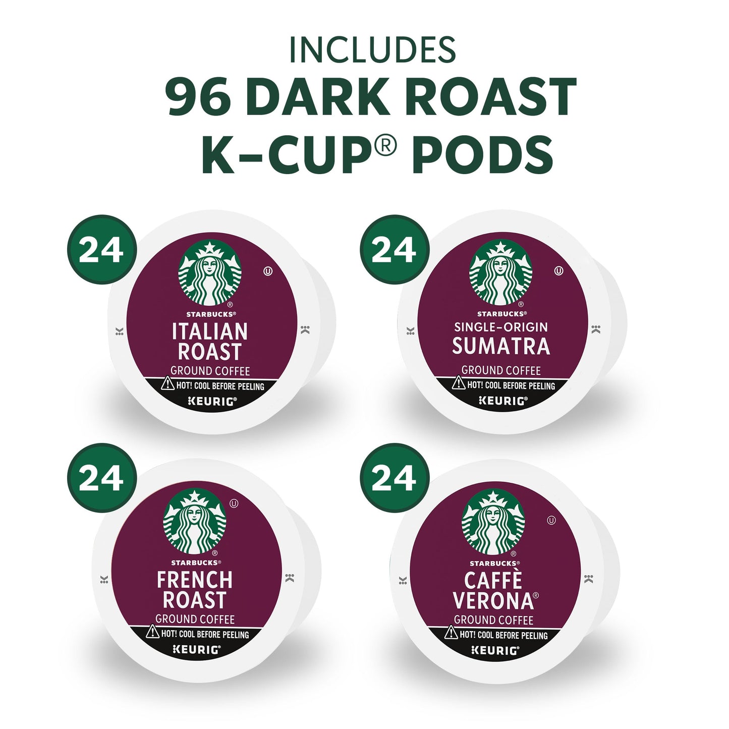 Starbucks K-Cup Coffee Pods, Dark Roast Hot or Iced Coffee, Variety Pack, 96 Keurig Pods