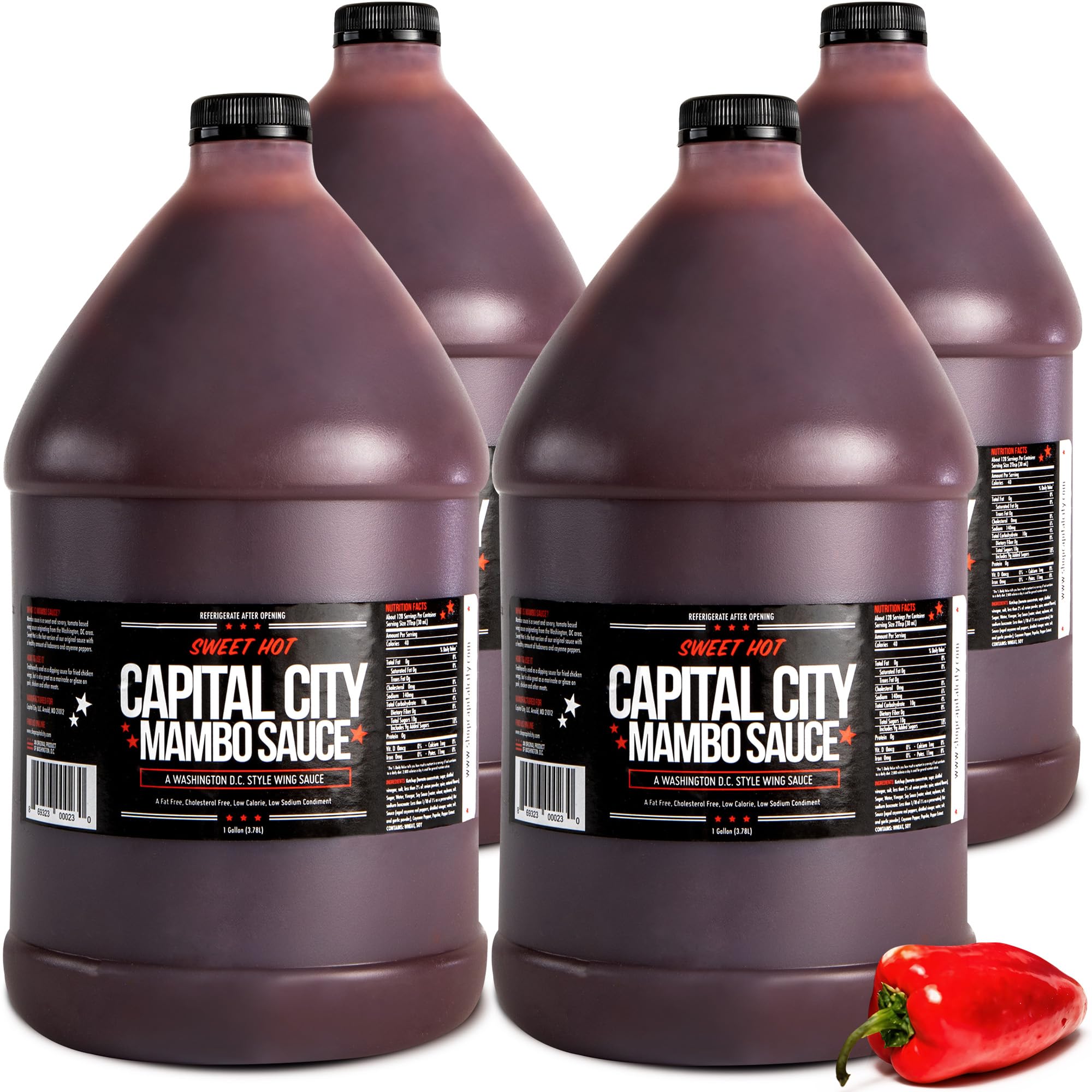 Capital City Mambo Sauce Sweet Hot, Washington DC Wing Sauces, Perfect Condiment for Wings Chicken Pork Beef Seafood Burgers Rice or Noodles, 128oz (1
