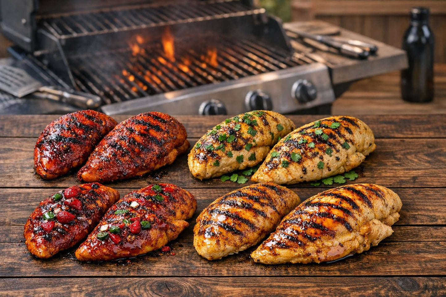 The Rancher's Butcher Marinated Chicken Breast Variety Pack, 8 Count, Raspberry Jalapeño, Nashville Hot, Cilantro Lime, Hickory Honey, Boneless