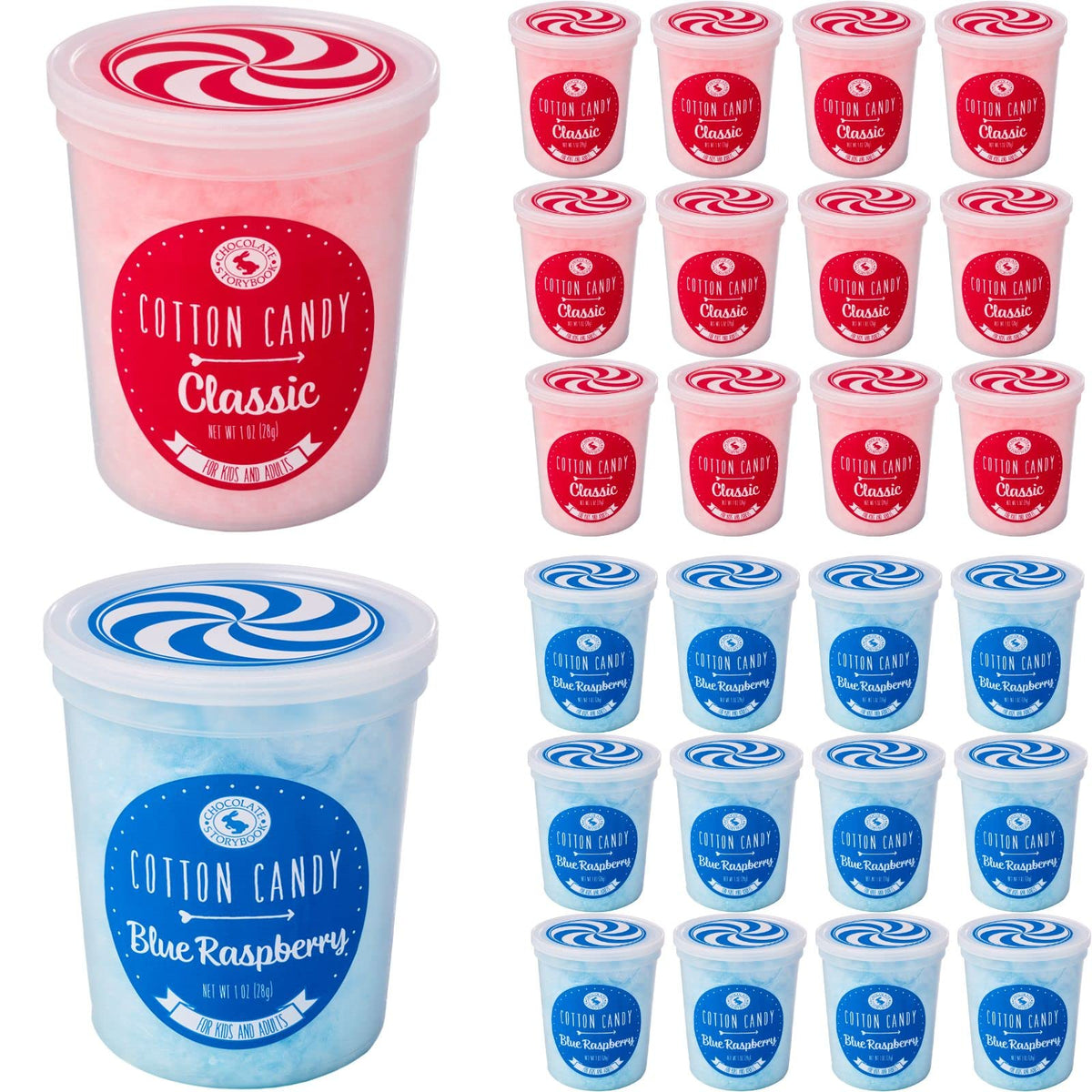 Blue Raspberry & Classic Pink Vanilla Gourmet Flavored Cotton Candy (24 Pack) - Unique Idea for Holidays, Birthdays, Gag Gifts, Party Favors…