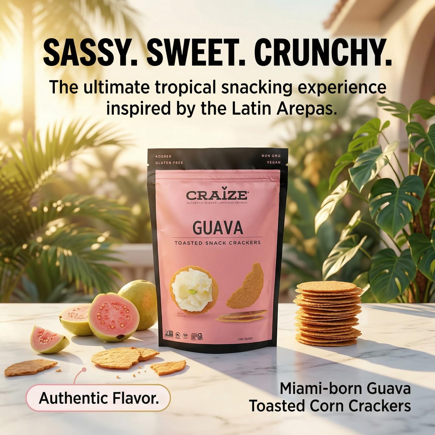 Craize Guava Crisps | Gluten Free, Vegan, Kosher, Toasted Corn Crackers | 4 oz each