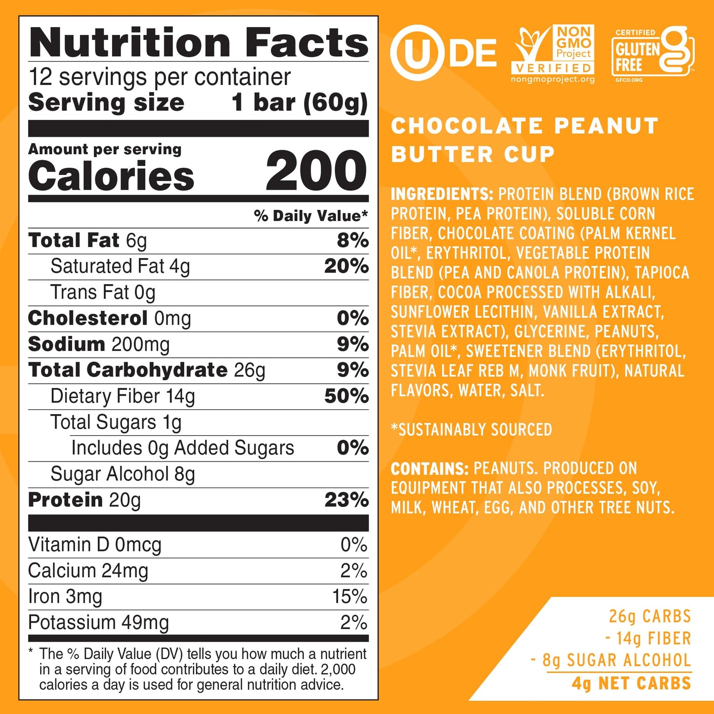 No Cow Vegan Protein Bars, Upgraded Peanut Butter Cup | 20g Plant Based Protein, Gluten Free, Dairy Free, Soy Free, Keto Friendly, Low Sugar, High