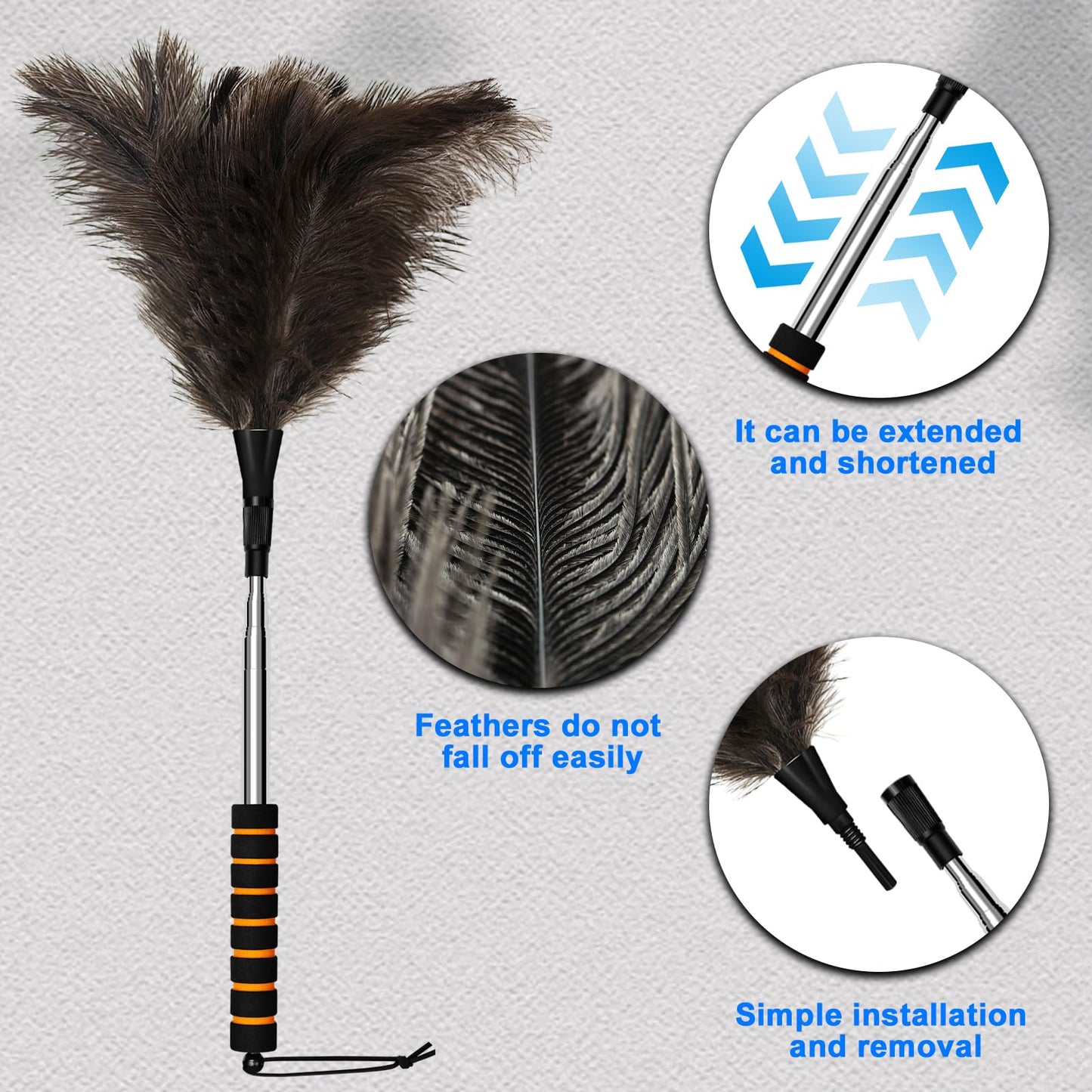CHKYYB Extendable Ostrich Feather Duster 60 Inches Fluffy Natural Genuine Handheld Feather Duster for Cleaning High Ceiling Pendant Lamp Office Home