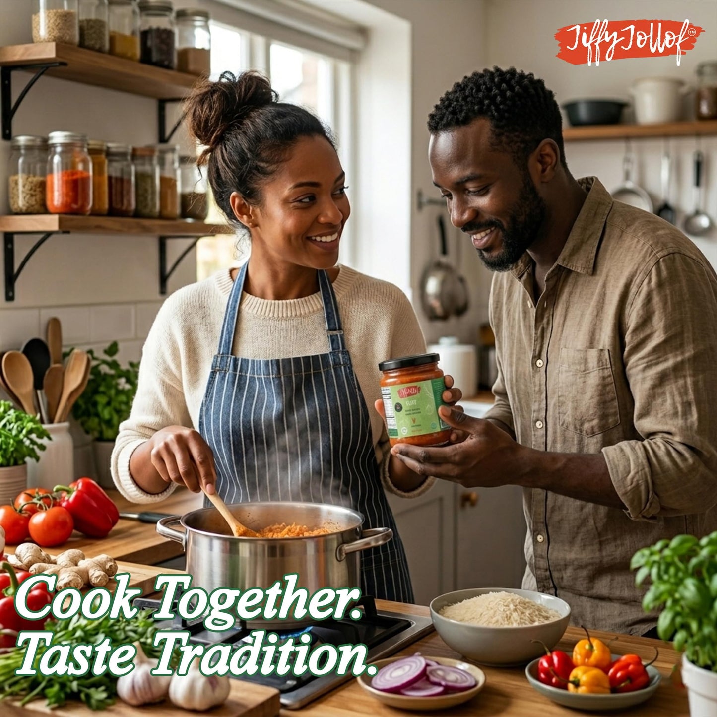 Jiffy Jollof Vegan Sauce, Authentic Nigerian Tomato Pepper Blend for One-Pot Meals, Spicy Pasta, Roasted Bell Pepper Stew, Hot Cooking Sauce, 16oz