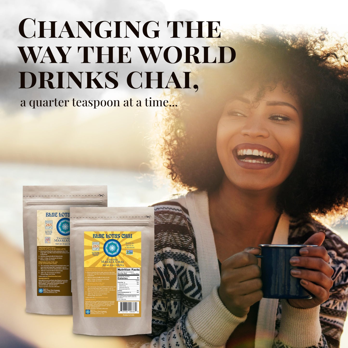 Blue Lotus Chai - Organic Rooibos Masala Chai - Makes 265 Cups - Caffeine-Free, No Steeping, No Gluten - 8 Ounce Masala Chai Powder with Organic